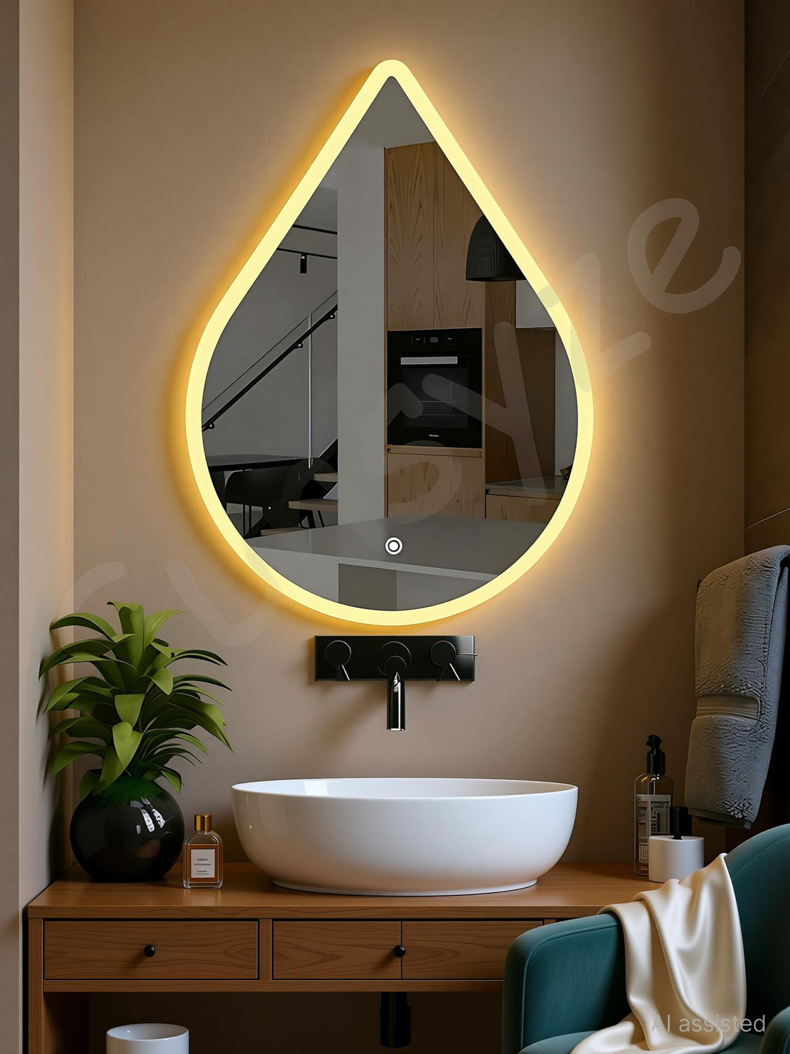 Image of NABAB Led Mirror for bathroom Water Drop|| Size 18x24, Bathroom Mirror