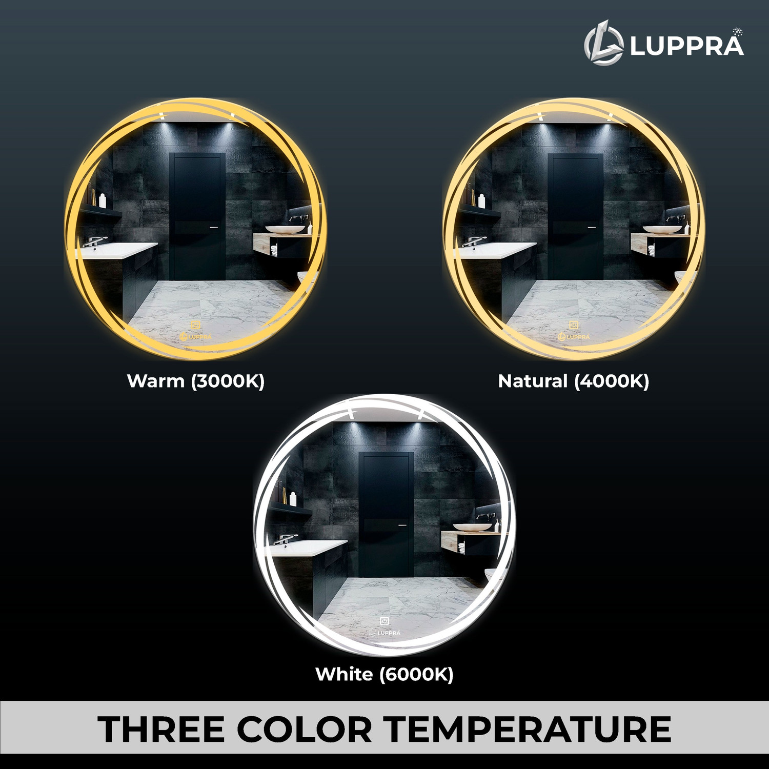 Image of LUPPRA Round 24X24 inch Wall Mounting Mirror with Light Bathroom Mirror