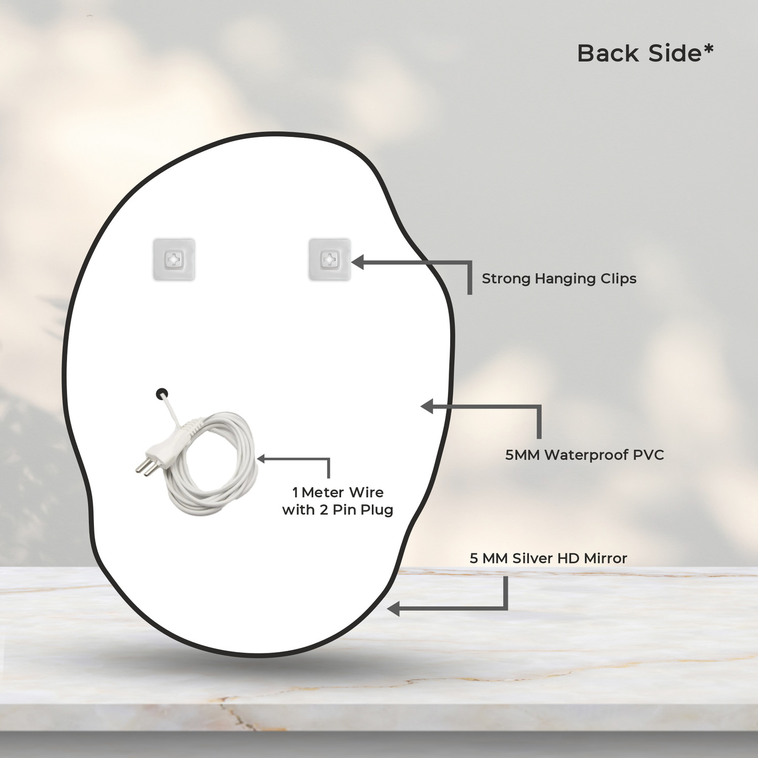 Image of LUPPRA 18x24 Inch Irregular Pebble Shape LED Bathroom Mirror