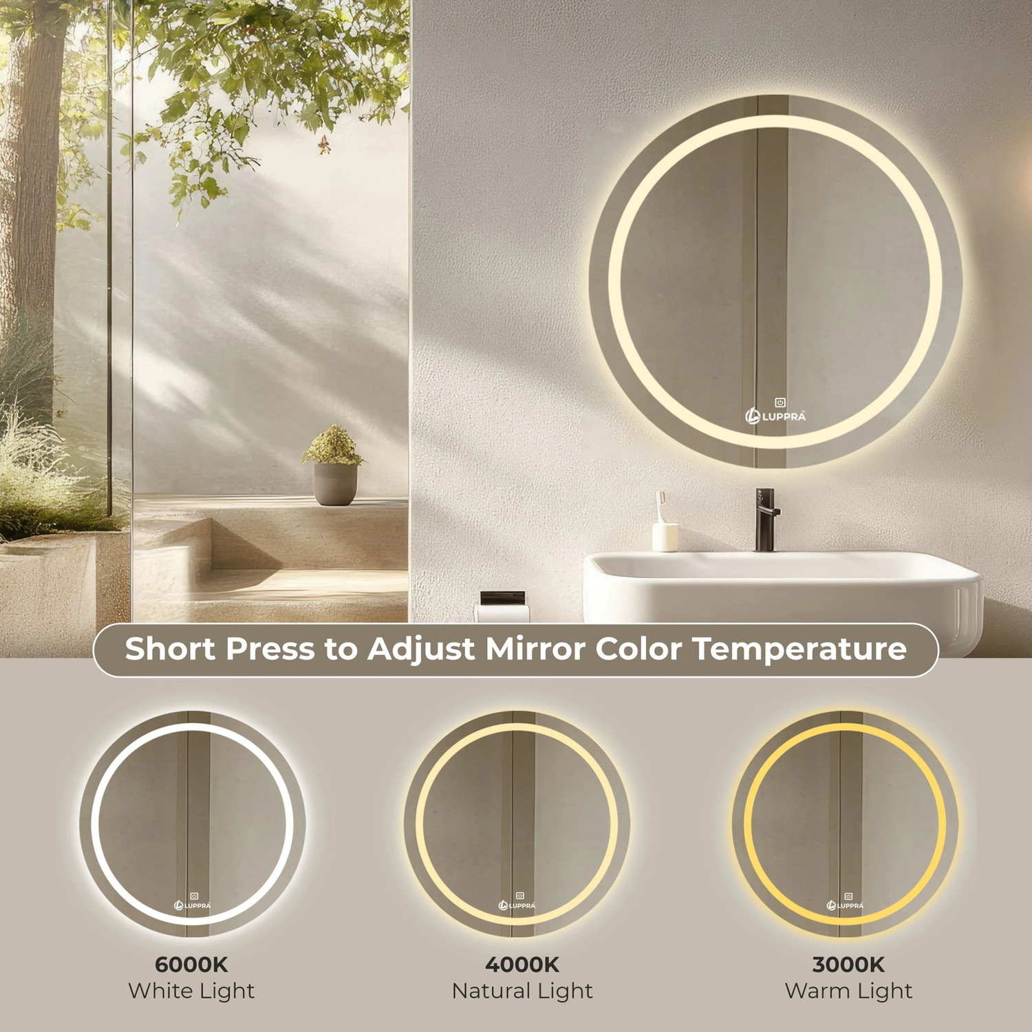 Image of LUPPRA Touch-SensorLED Wall Mirror for Bathrooms, Living Rooms, and Hallways Decorative Bathroom Mirror