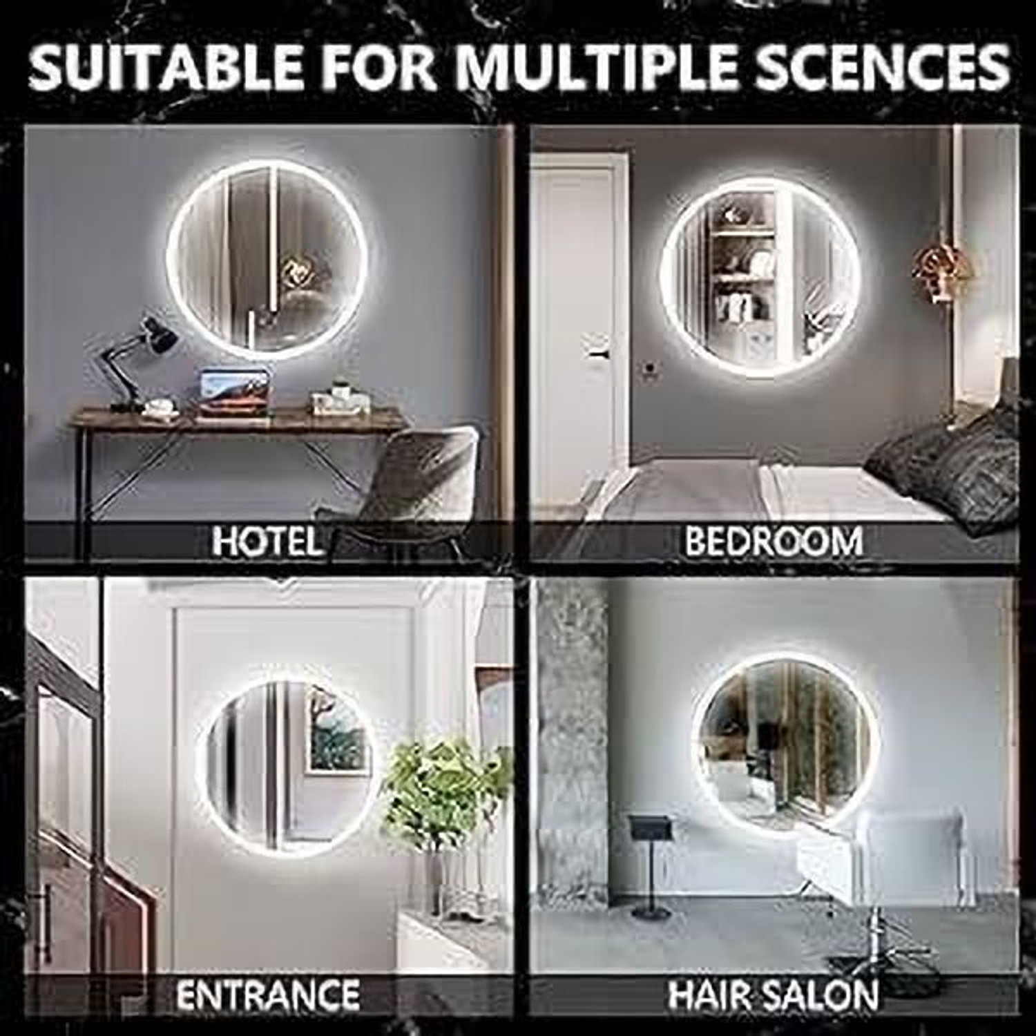 Image of LUPPRA Touch-SensorLED Wall Mirror for Bathrooms, Living Rooms, and Hallways Decorative Bathroom Mirror