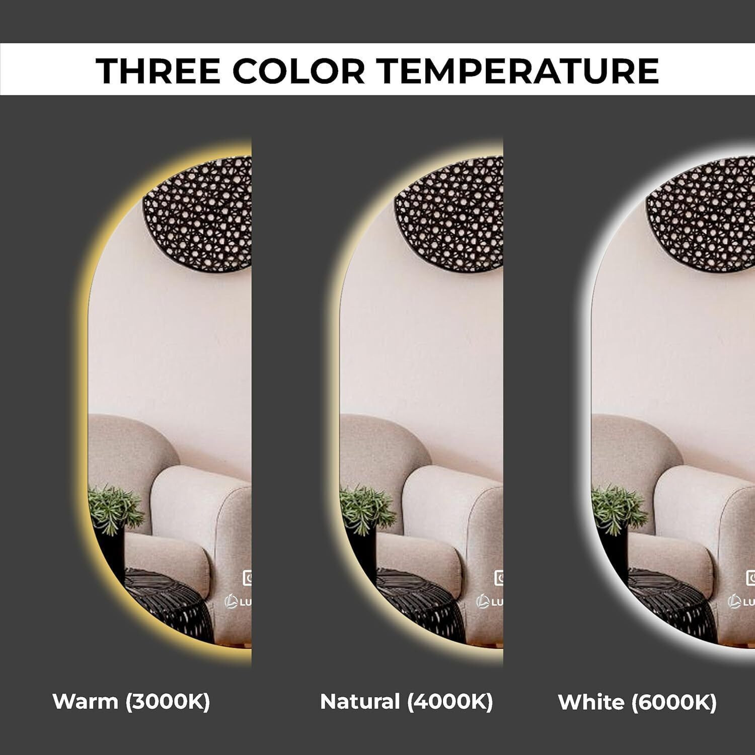 Image of LUPPRA 12 x 18 in Capsule Touch-Sensor LED Wall Mirror for Bathrooms Bathroom Mirror Bathroom Mirror