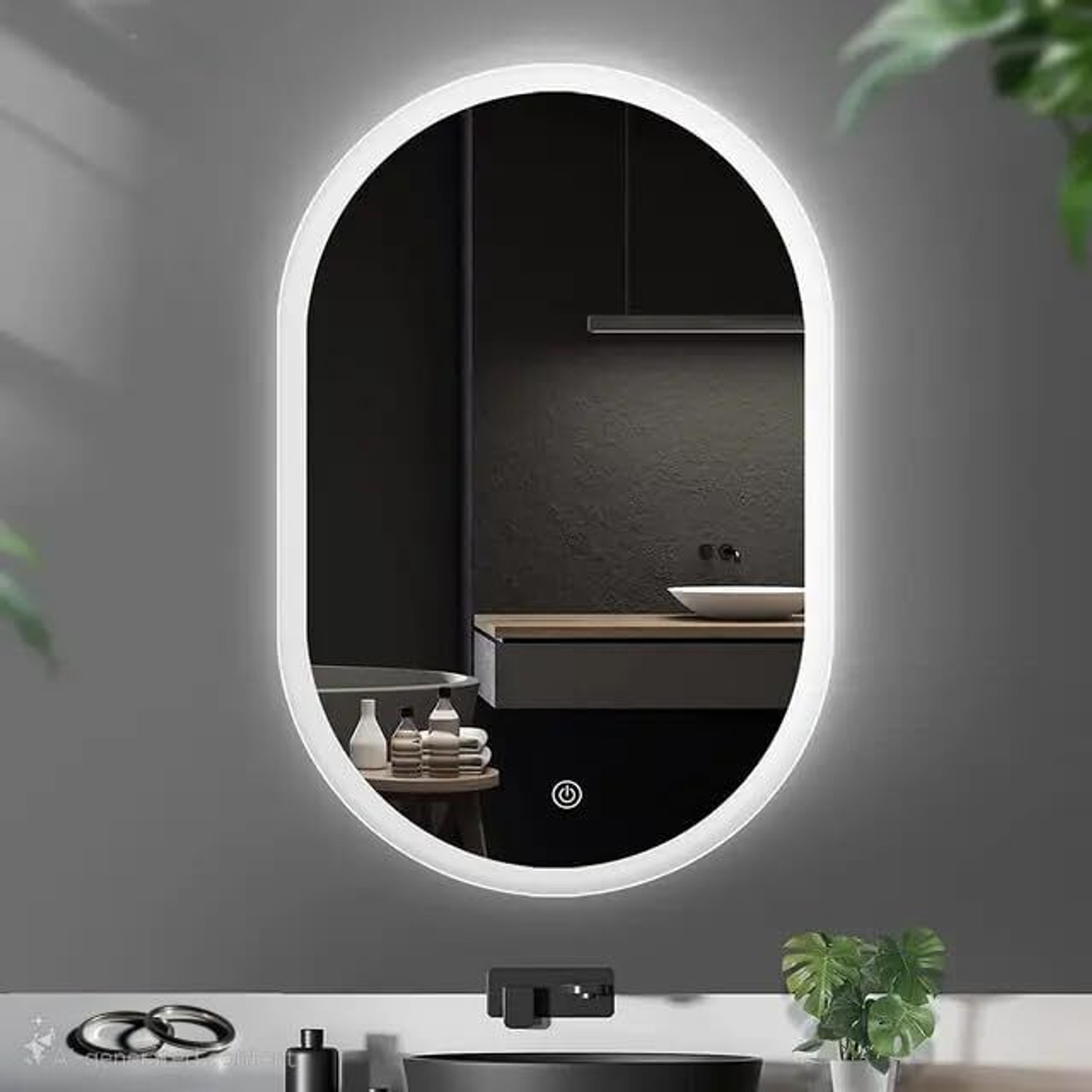Image of LUPPRA 12 x 18 in Capsule Touch-Sensor LED Wall Mirror for Bathrooms Bathroom Mirror Bathroom Mirror