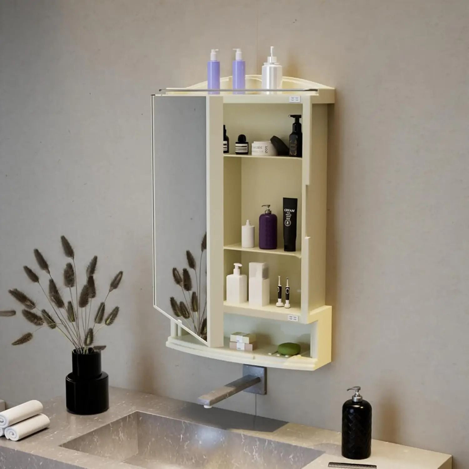 Image of LUPPRA Ivory Premium Multipurpose Wall Mounted Storage Cabinet with Mirror Decorative Mirror