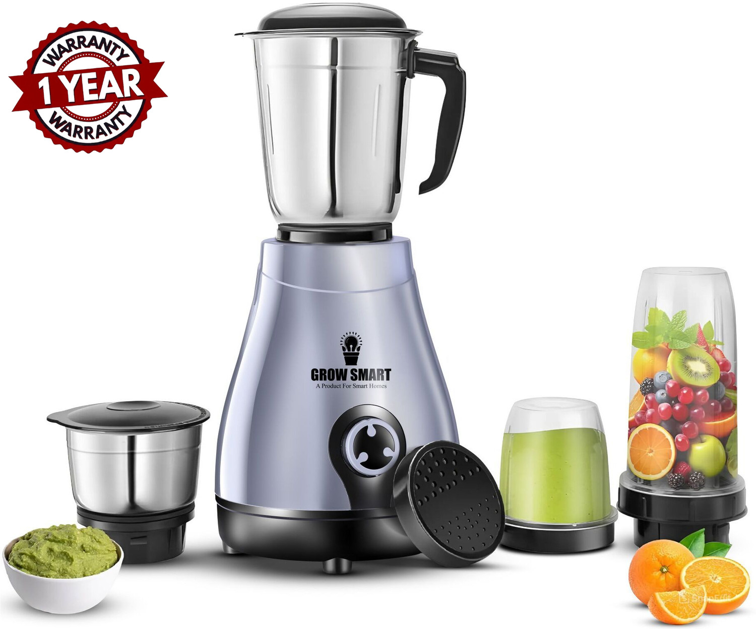 Image of Growsmart Ellen Powerful 750 Juicer Mixer Grinder (4 Jars, Grey & Black)