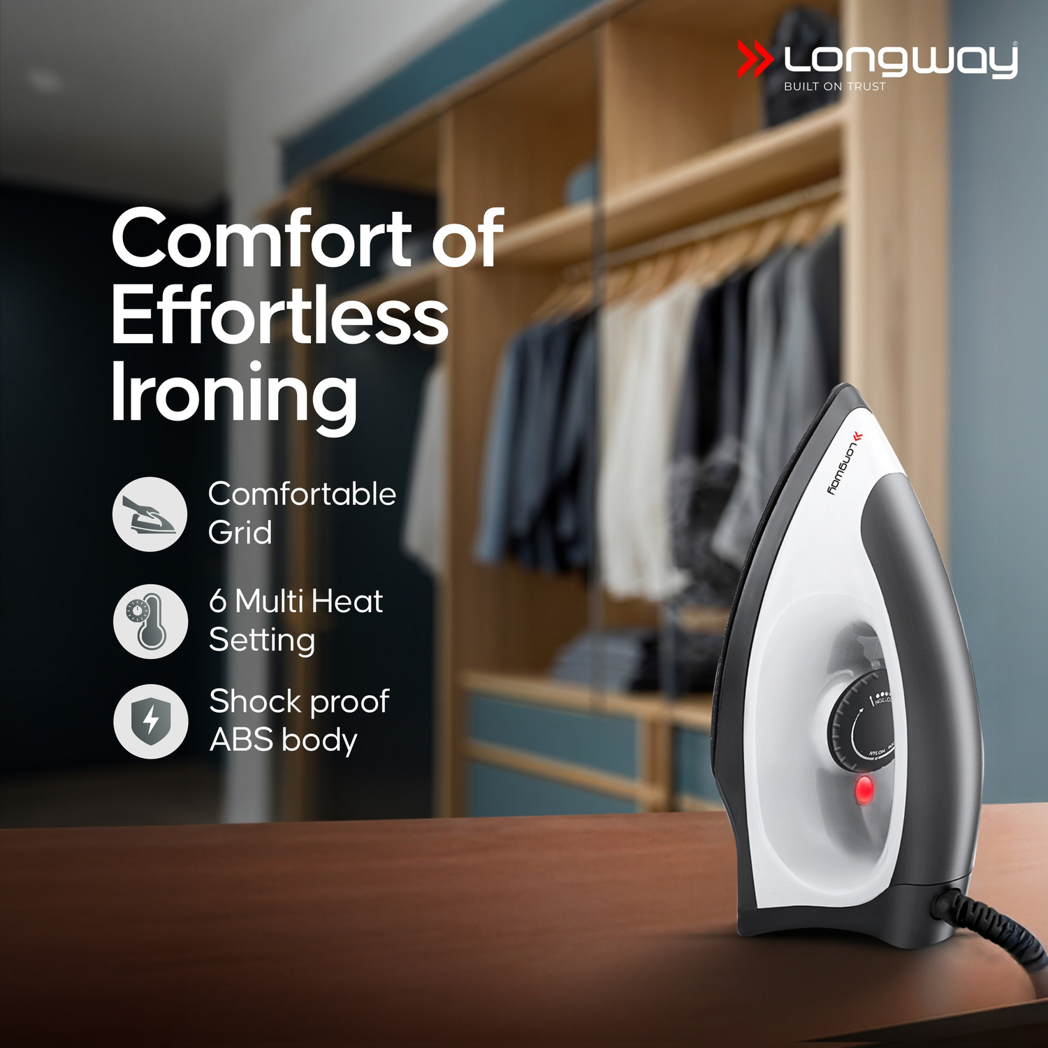 Image of Longway Roto-Max-3J-Iron Roto Max with Kwid 1100 Watt Dry Iron Combo 500 W Mixer Grinder (3 Jars, Black & Gray)