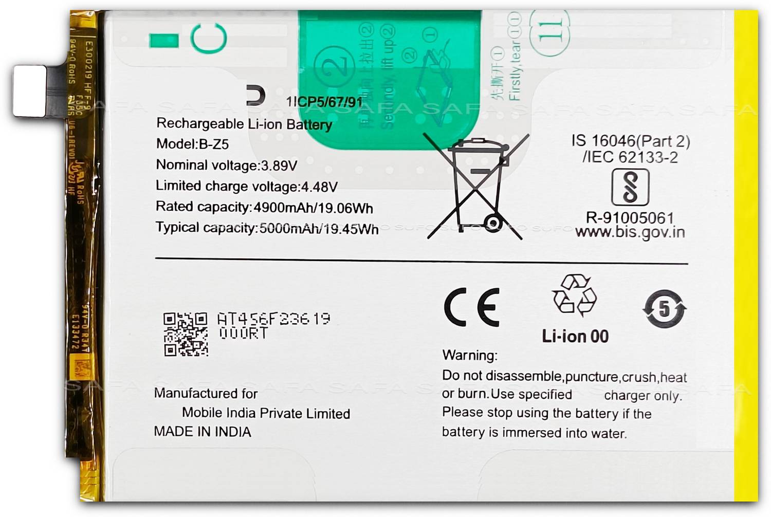 Safa 5000mAh Battery For Vivo Y36/Y27