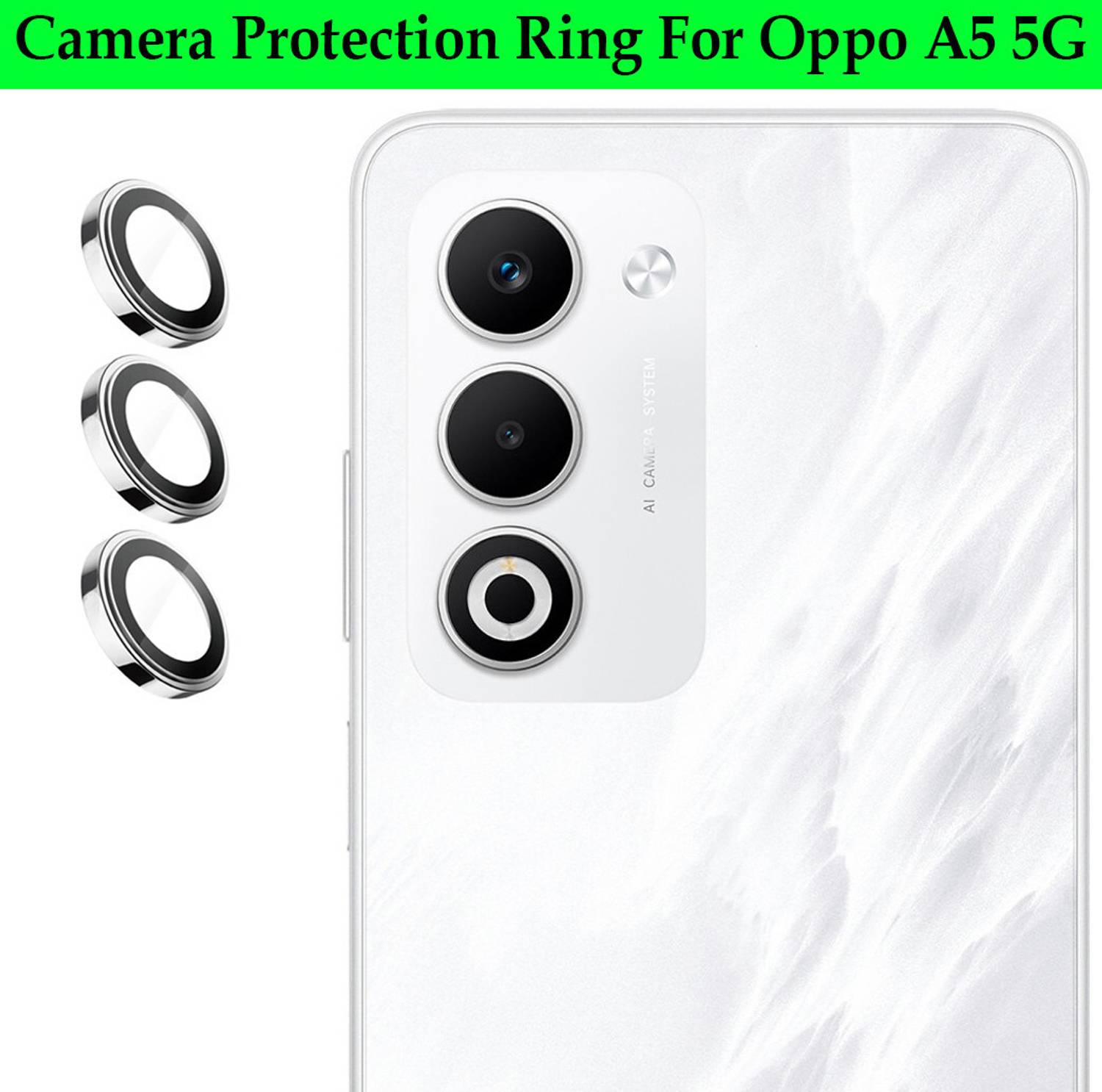 ZYXO Back Camera Lens Ring Guard Protector for Oppo A5 5G [ Silver Metal Ring with 9H Glass] Set of 1