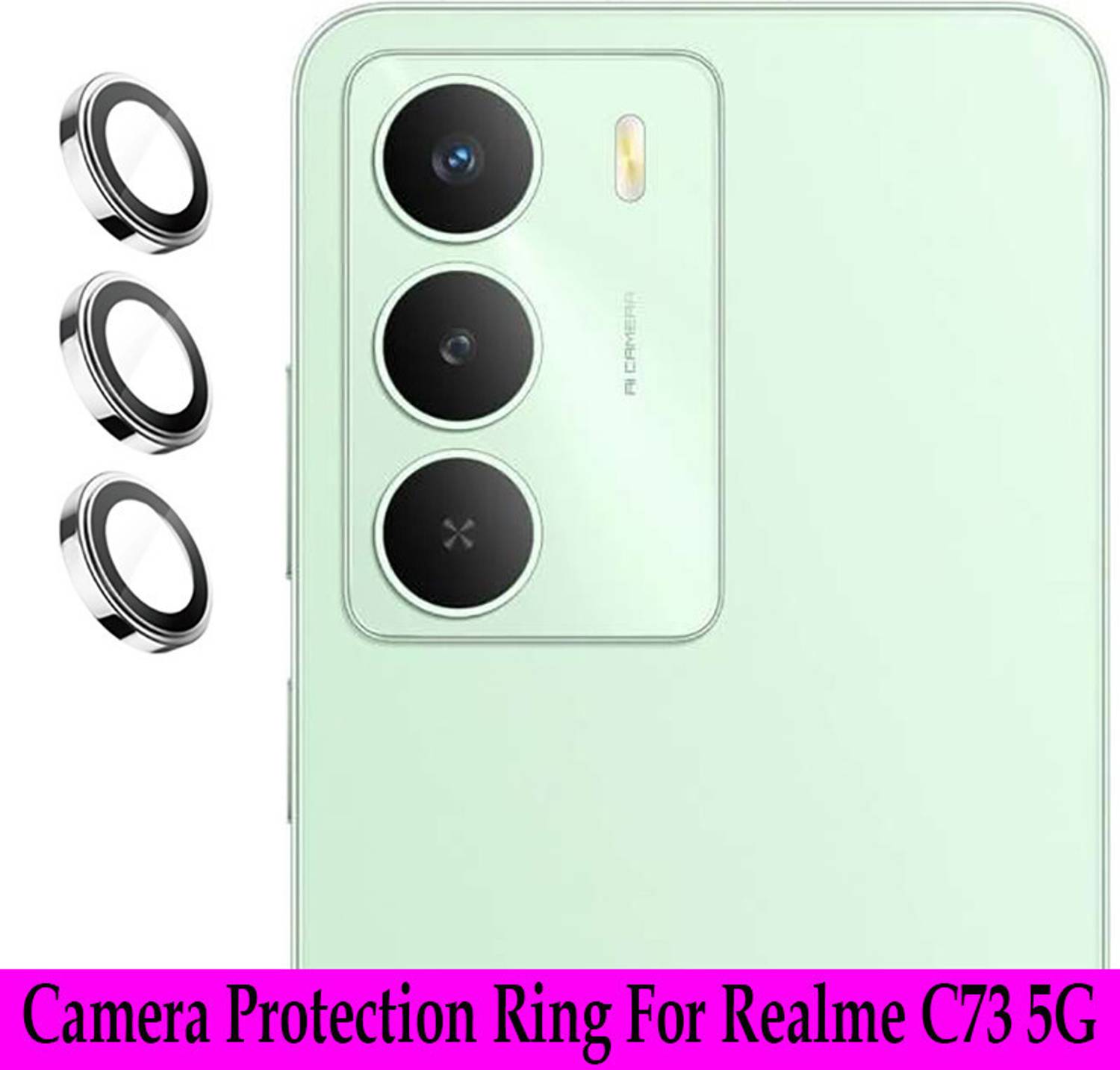 ZYXO Back Camera Lens Ring Guard Protector for Realme C73 5G [ Silver Metal Ring with 9H Glass] Set of 1