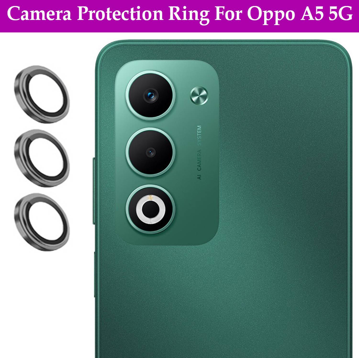 ZYXO Back Camera Lens Ring Guard Protector for Oppo A5 5G [ Black Metal Ring with 9H Glass] Set of 1