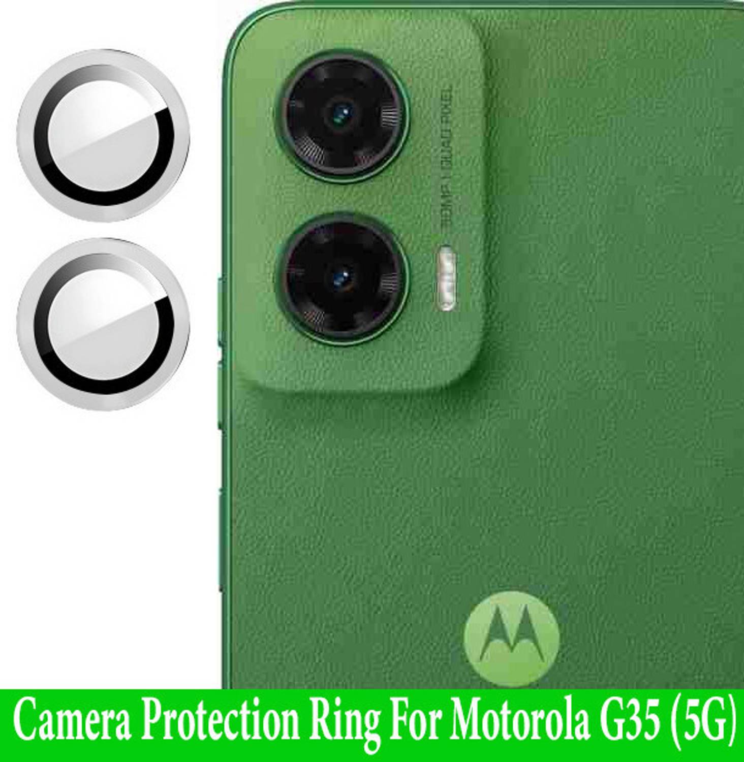 ZYXO Back Camera Lens Ring Guard Protector for Motorola G35 5G [Silver Metal Alloy Camera Ring with 9H Glass] Set of 1