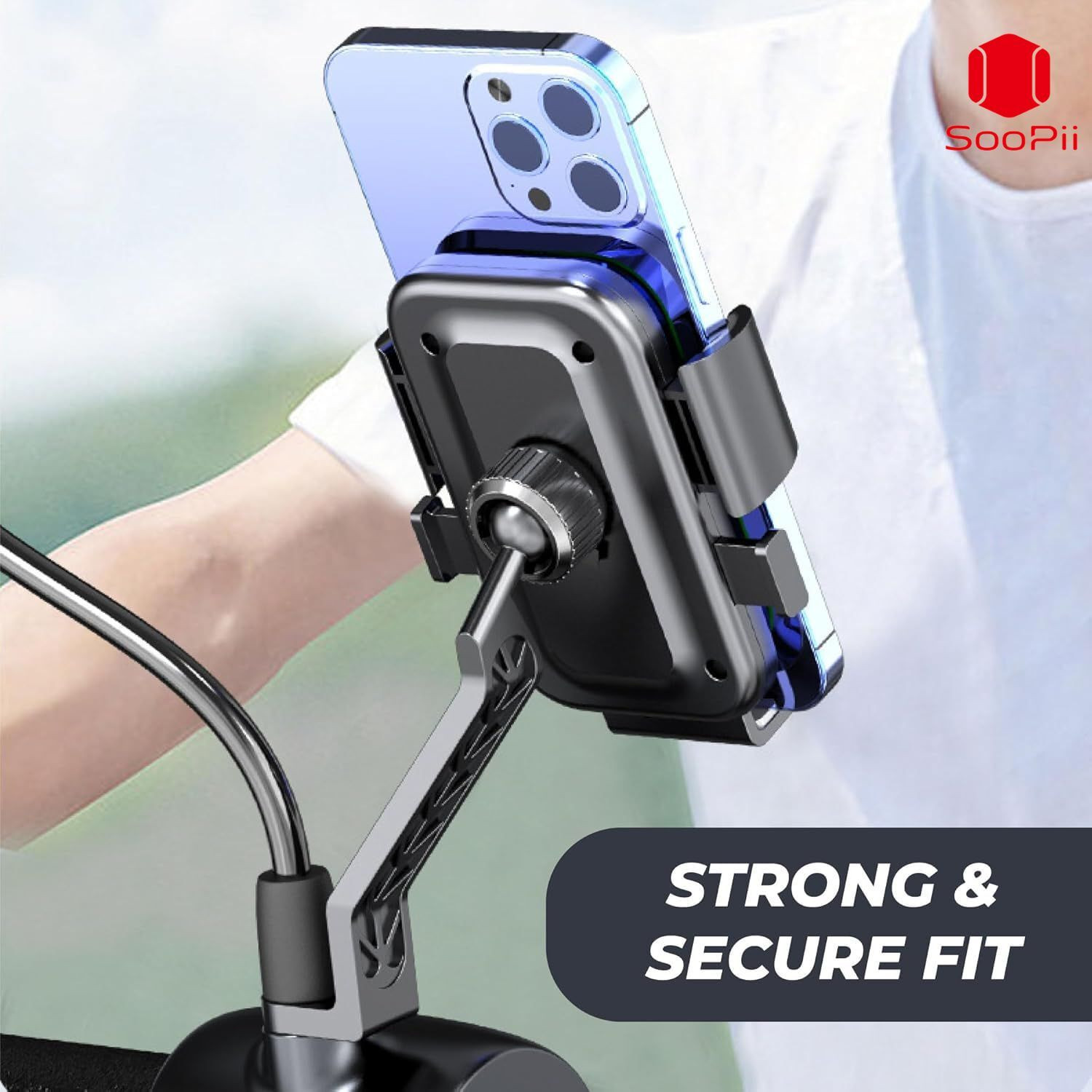 Image of Soopii One-Touch Automatically Lock And Quick Release Handlebar Cell Phone Cradle Clamp, Compatible With 4''-6.9'' Cellphone For Bike, Scooty ,Motor Cycle, Sport Bike, Bicycle Etc Mobile Holder