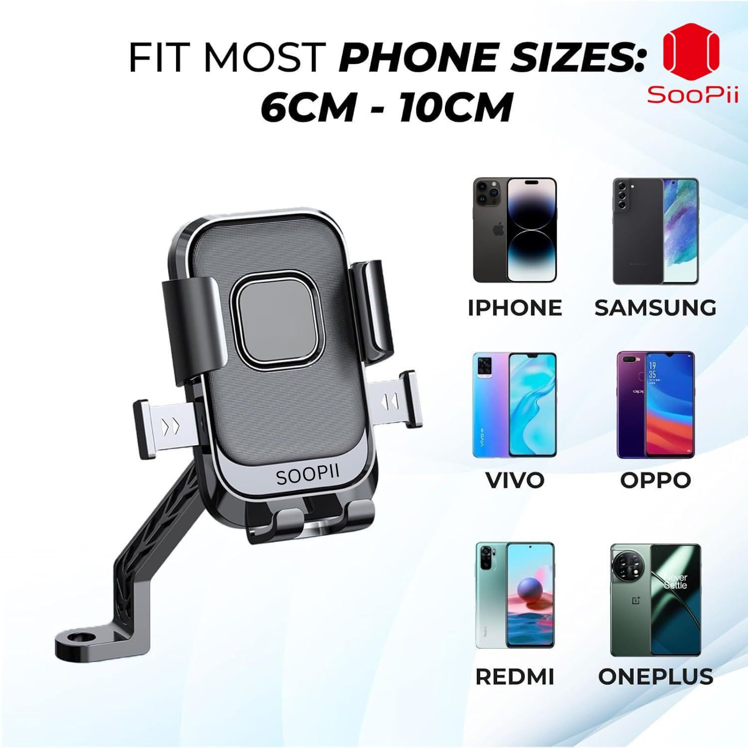 Image of Soopii One-Touch Automatically Lock And Quick Release Handlebar Cell Phone Cradle Clamp, Compatible With 4''-6.9'' Cellphone For Bike, Scooty ,Motor Cycle, Sport Bike, Bicycle Etc Mobile Holder