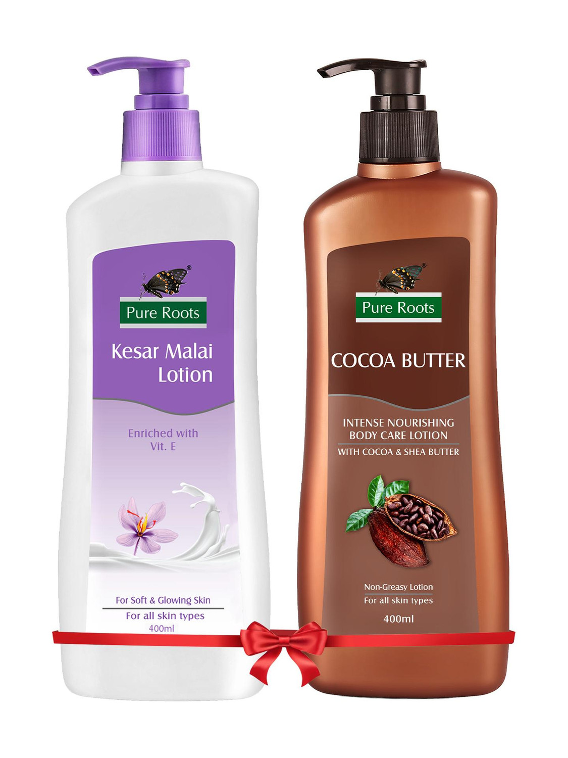 Image of Pure Roots Kesar Malai & Cocoa Butter Body Lotion Combo 400ml Each Pack of 2 - Total (800 ml)