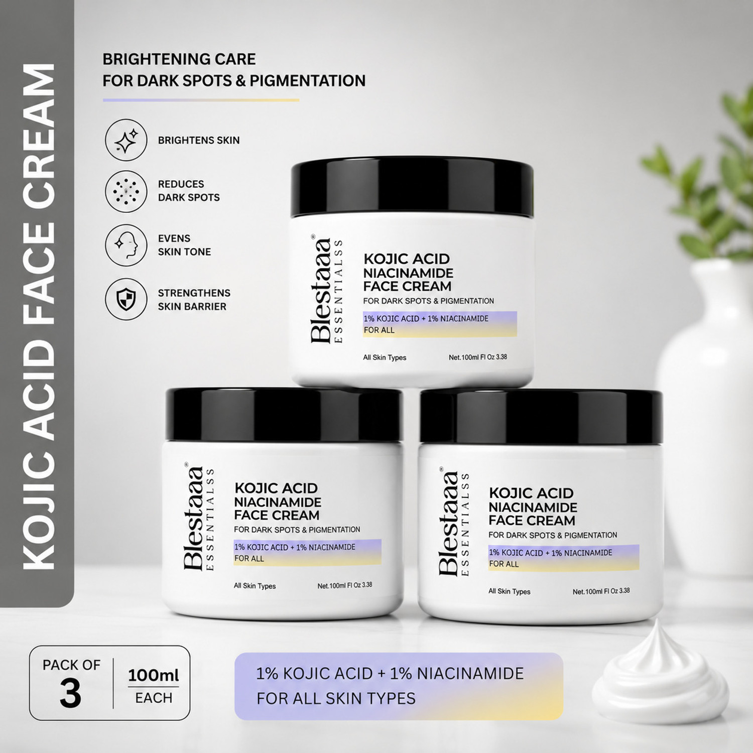 Image of blestaaa essentialss Kojic Acid Face Cream for Dark Spots, Brightening & Even Skin Tone