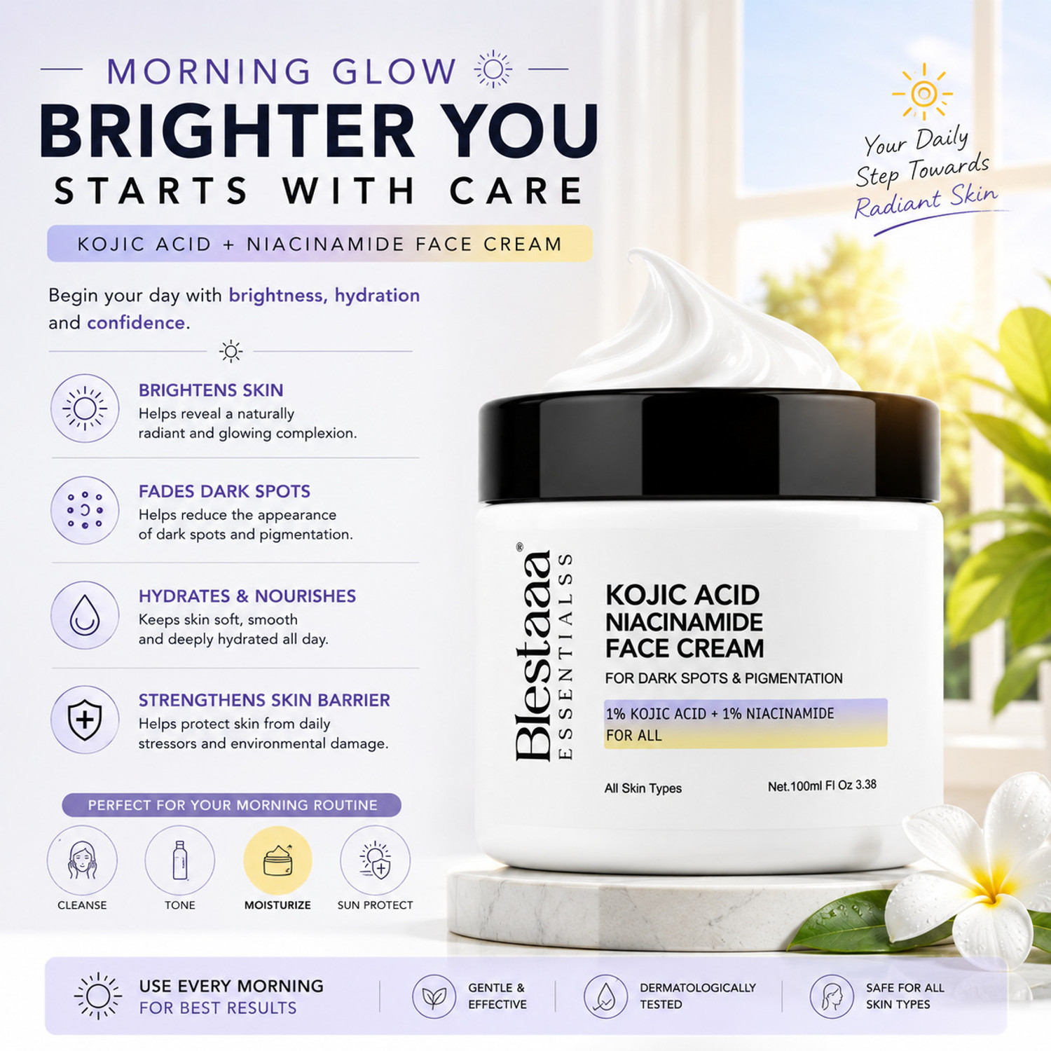Image of blestaaa essentialss Kojic Acid Niacinamide Face Cream for Dark Spots, Pigmentation & Brighter Skin