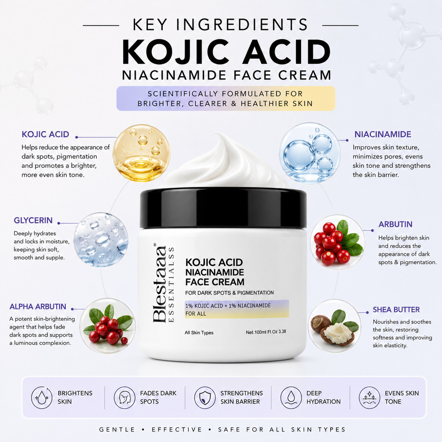 Image of blestaaa essentialss Kojic Acid Niacinamide Face Cream for Dark Spots, Pigmentation & Brighter Skin