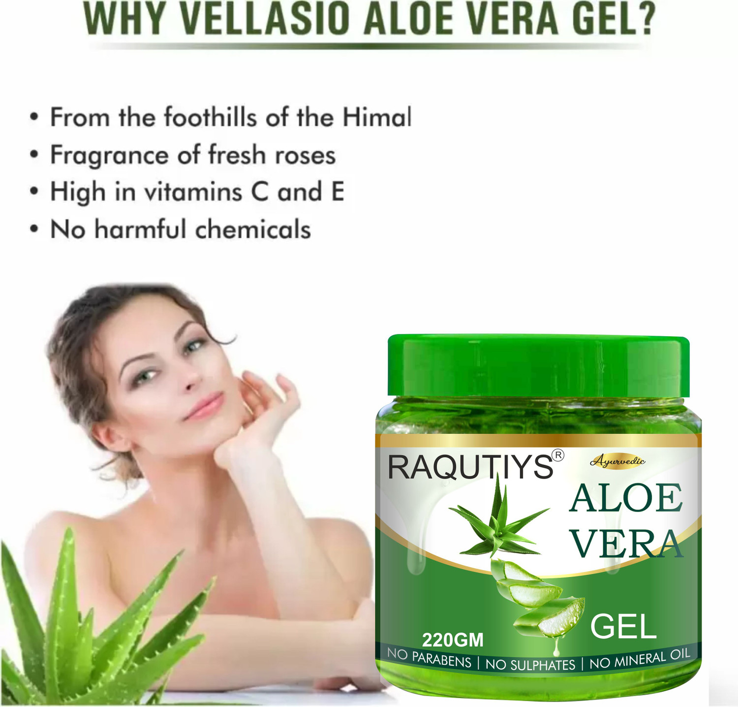 Image of RAQUITYS Pure Aloe Vera Gel ure Aloe Vera Skin Gel 220g For Face & Hair | Hydrating, Moisturizing, Soothing Skin | Multipurpose Gel