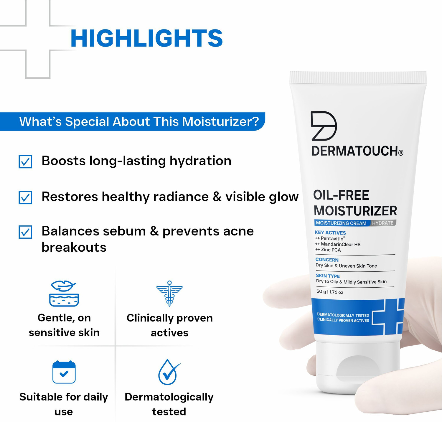 Image of Dermatouch Oil-Free Moisturiser Lightweight Hydration | Non-Greasy Daily Moisture Care |