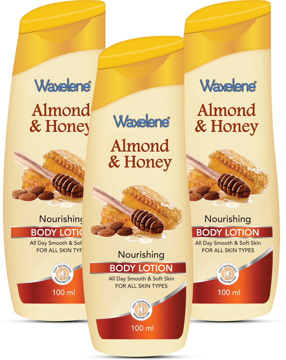 Image of waxelene ALMOND & HONEY Moisturizing Lotion MASSAGE CREAM For Skin Brightening PACK OF 3