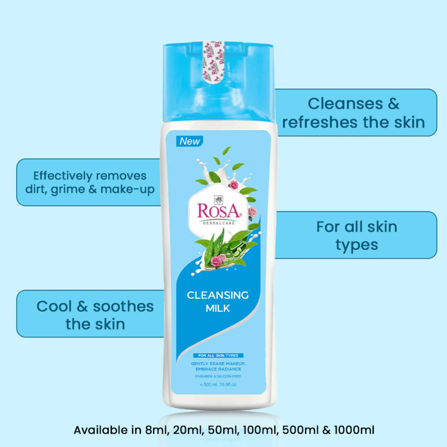 Image of ROSA Cleansing Milk with Rose & Cucumber l For Dirt, Make up Removal & Sensitive skin
