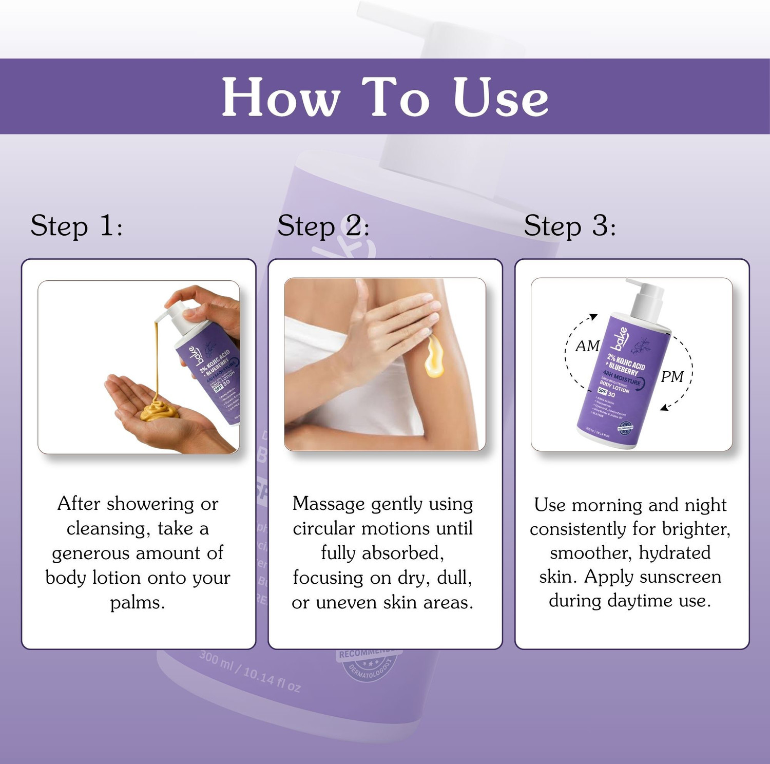 Image of BAKE 2% Kojic Acid Body Lotion SPF 30 For Dark Spots, Pigmentation & Tan Removal