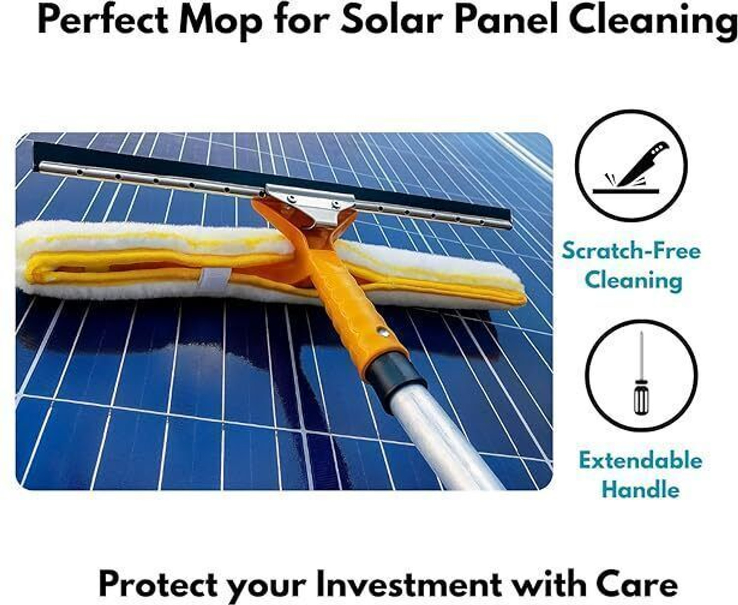 Image of connecticut Solar Panel Cleaning Brush with Wiper & 2 in 1 Kit 4 Mtr Pole Flat Mop