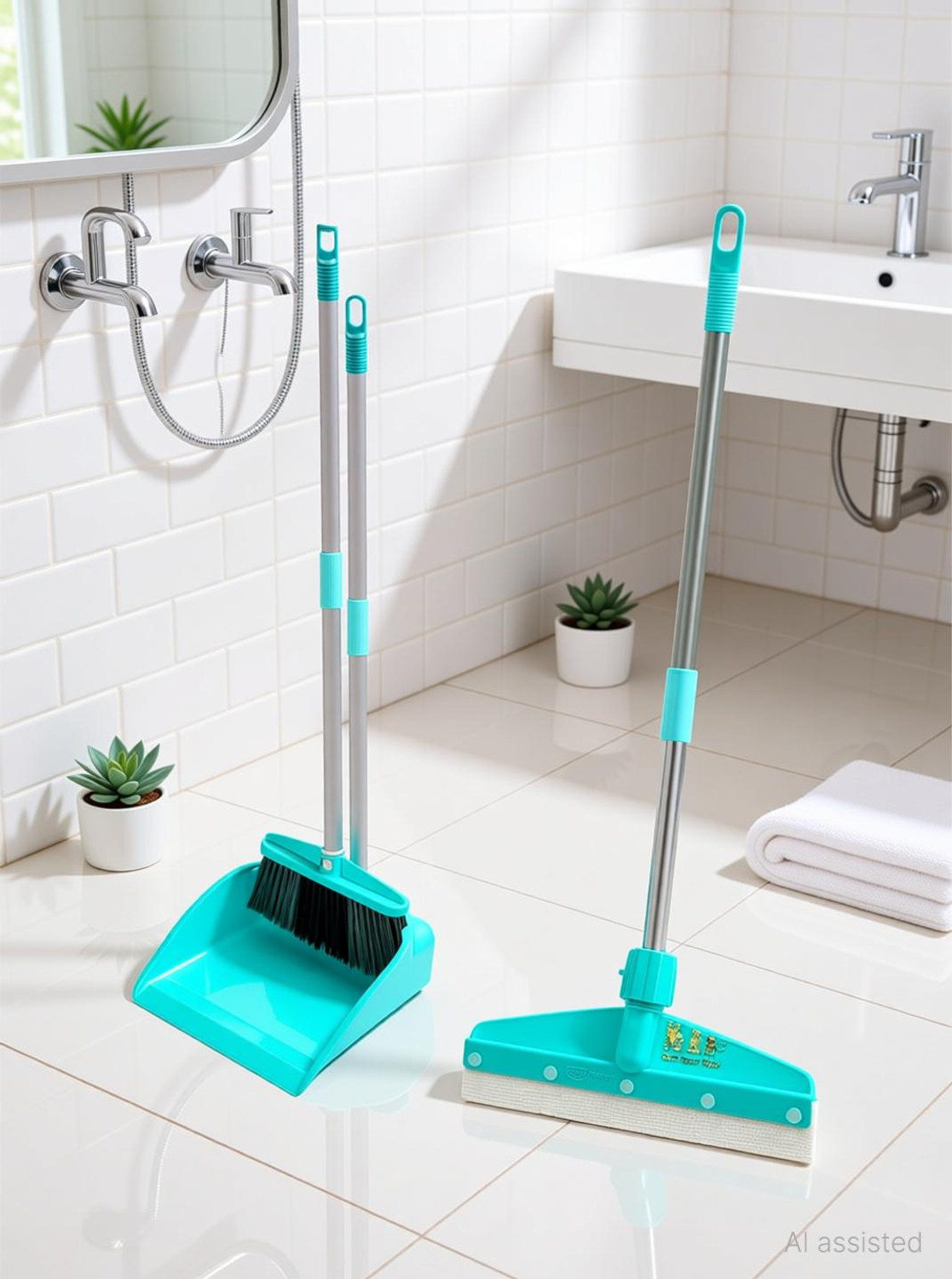 Image of UNIQUE broom with dustpan /long dustpan handle /Minihifi Bathroom wiper for home cleaning Floor Wiper