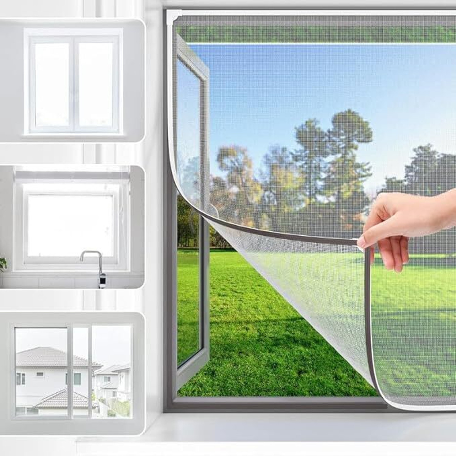 Image of Atlara Pre-Stitched Mesh with self Adhesive Window Door DIY Ready to use net Fibre Washable Adults Mosquito Net