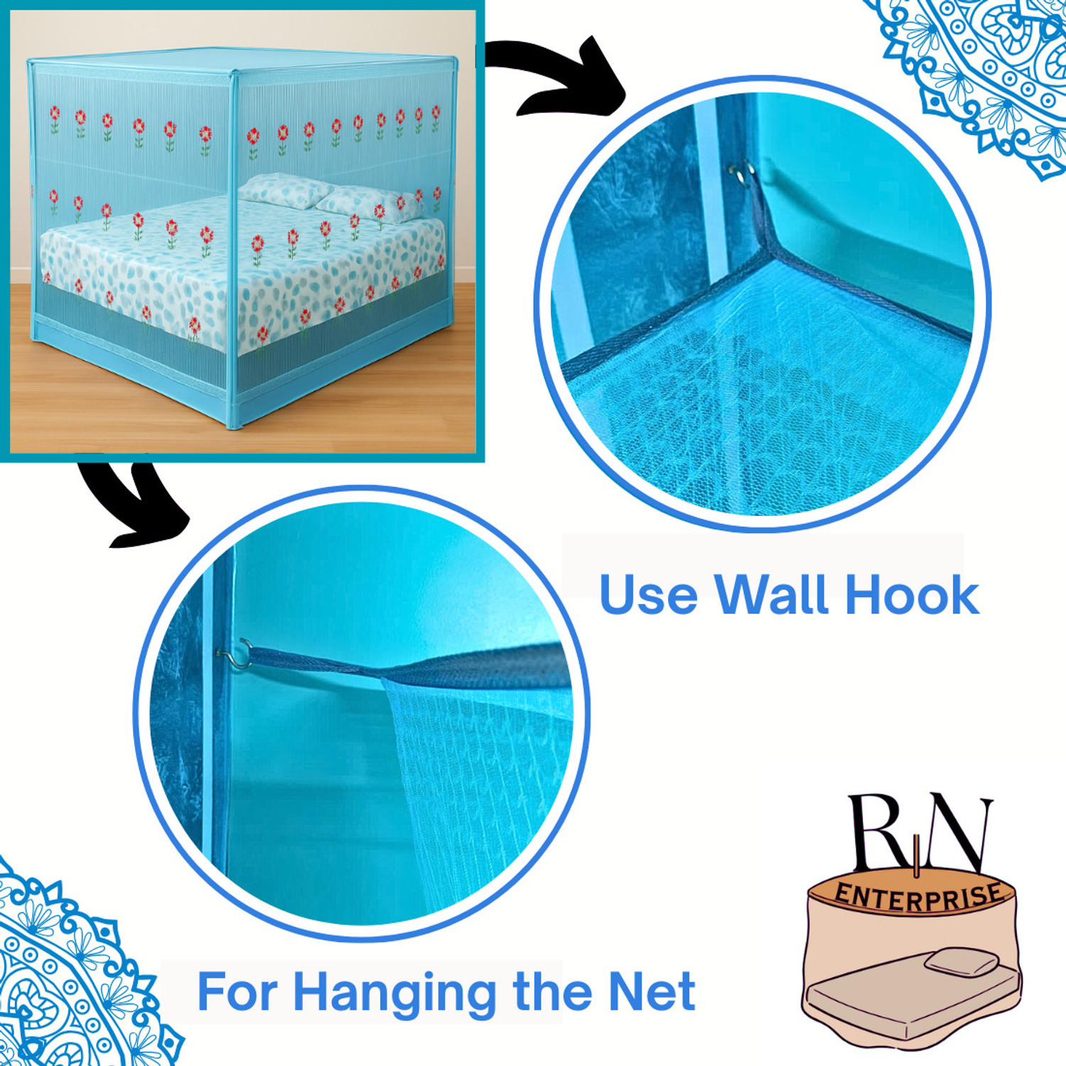 Image of RN ENTERPRISE Queen Size Bed Box (6x7 Ft) Cotton Washable Adults Mosquito Net
