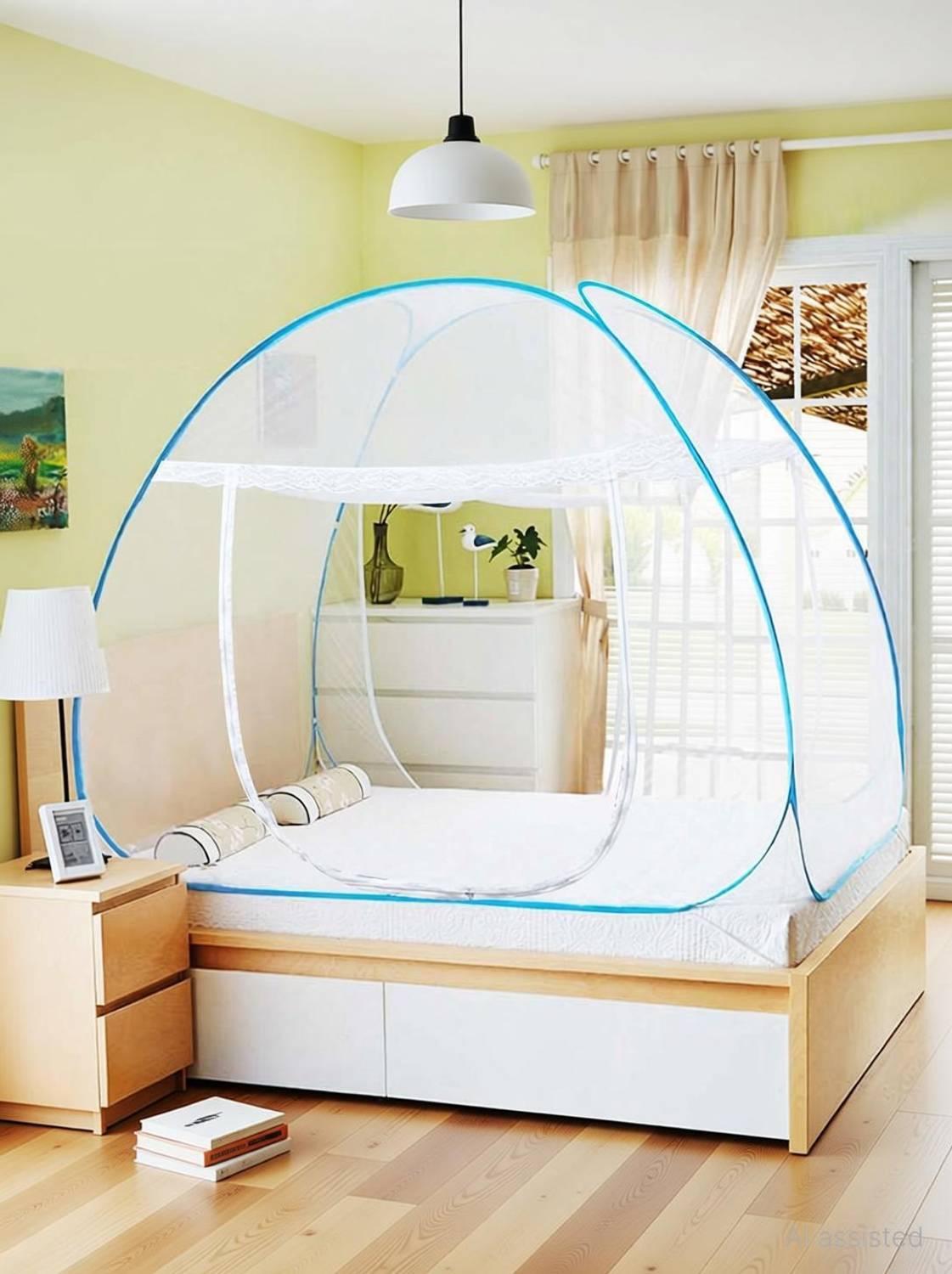 Aetrius Foldable Poly Cotton Double Bed Mosquito Net with Ventilation, Visibility and Saviours Polyester Washable Adults Mosquito Net