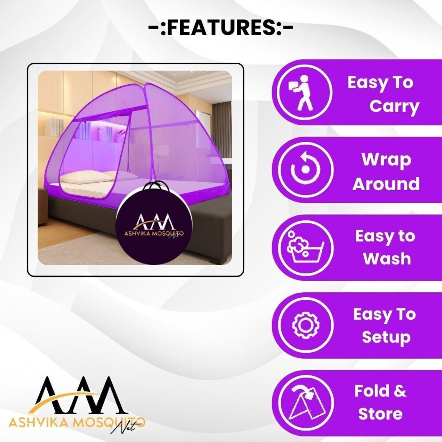 Image of Ashvika mosquitoNet Double and King size bed 6x6 6.5x6.5 7x7 ft Polyester Washable Adults Mosquito Net