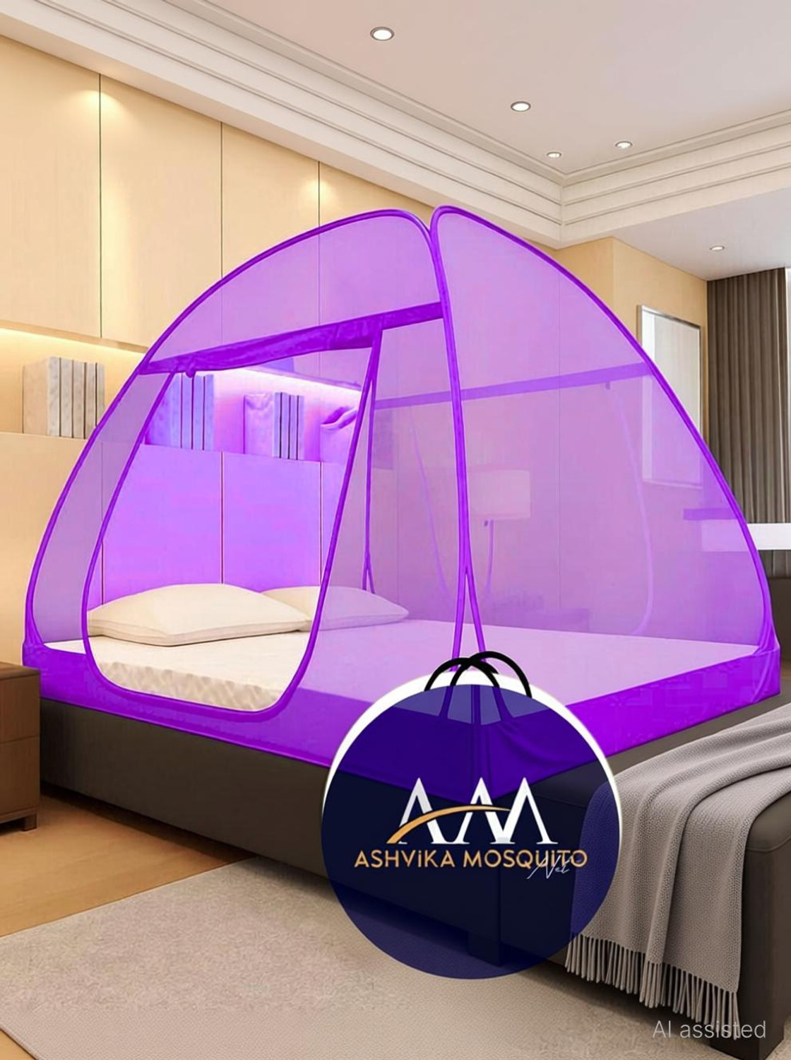Image of Ashvika mosquitoNet Double and King size bed 6x6 6.5x6.5 7x7 ft Polyester Washable Adults Mosquito Net