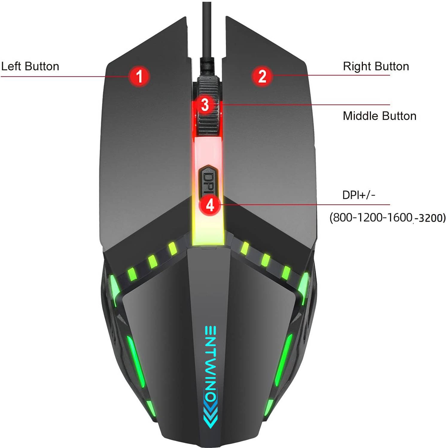 ENTWINO X3 Wired Gaming Mouse, 7 Colors, DPI Button - Image 3