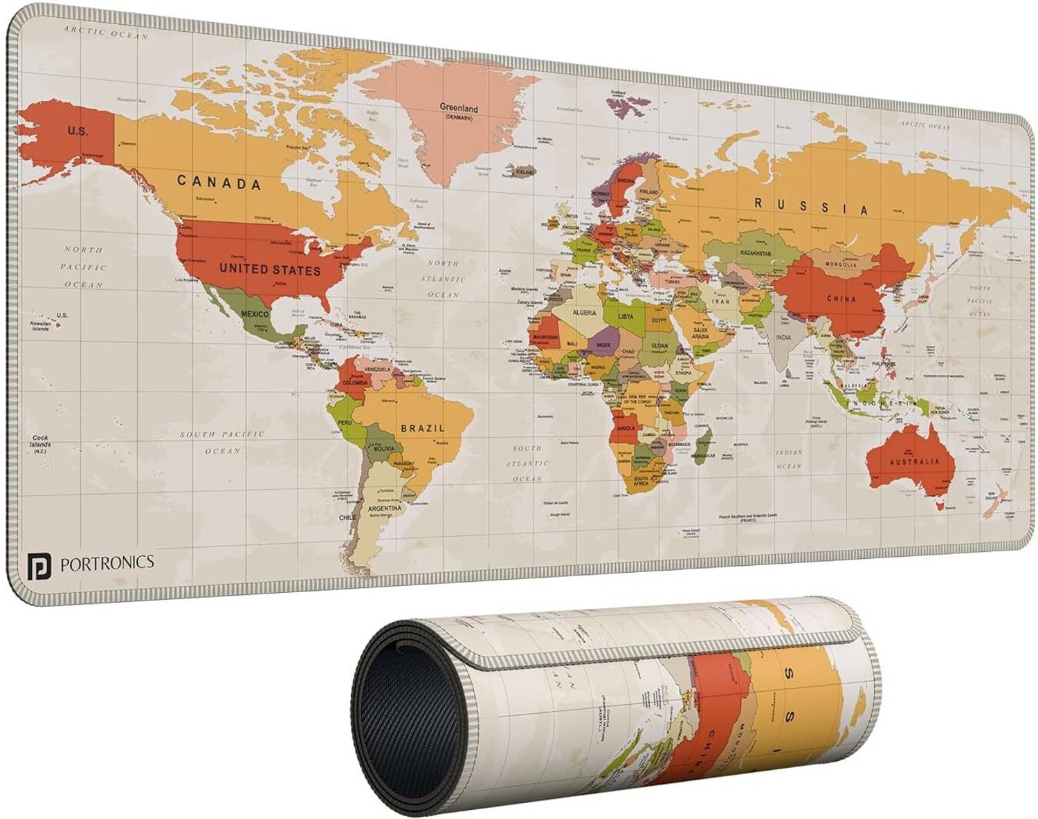 Portronics Comfipad Atlas Rollable World Map Desk Mat 80x30cm