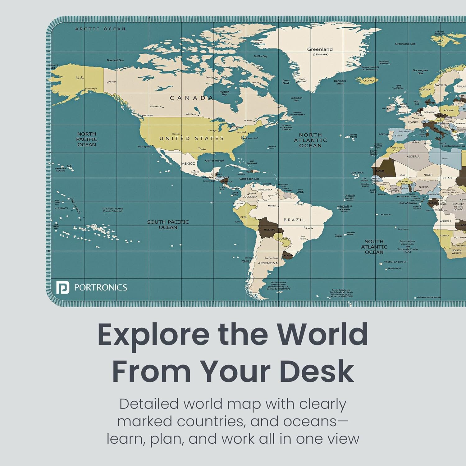 Image of Portronics Comfipad Atlas, Rollable World Map Desk Mat, 80x30cm Extended Mouse Pad Non Slip Base Mousepad