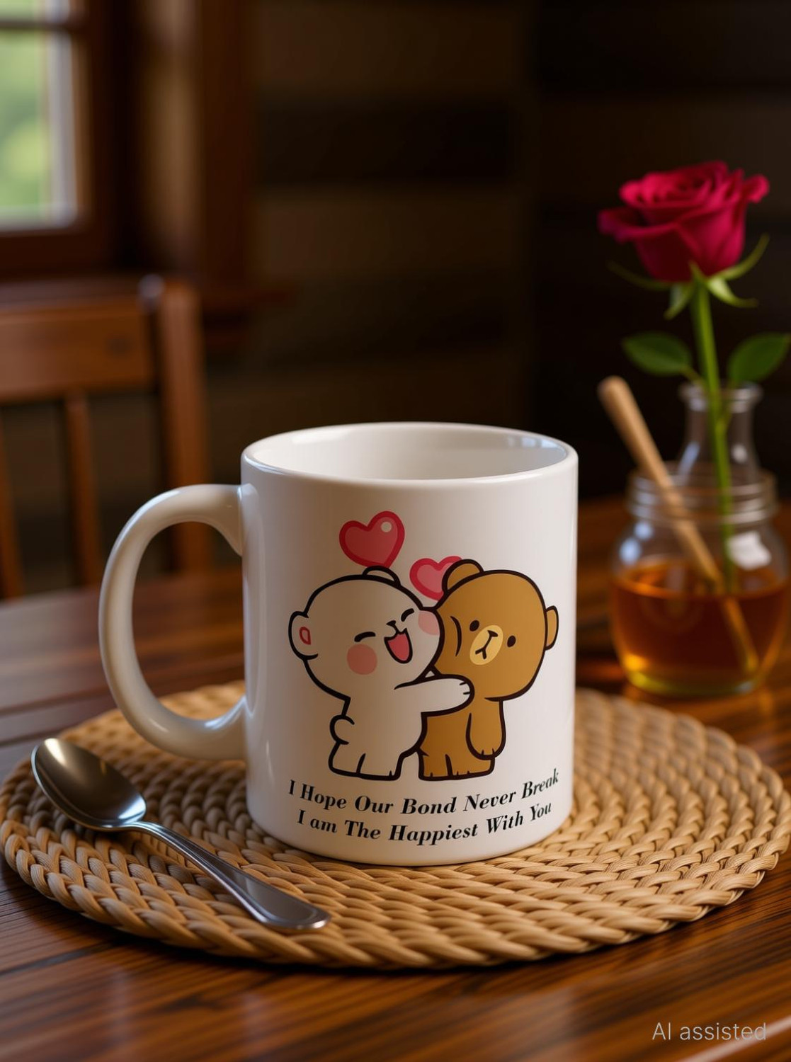 Image of FlashTale mocha milk bear i hope our bond never break printed white Ceramic Coffee Mug