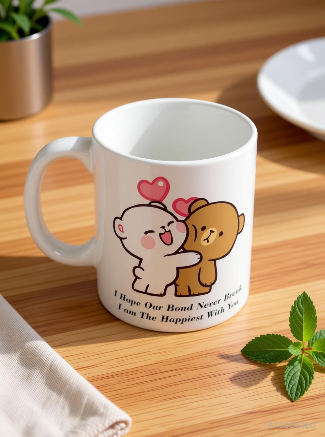 Image of FlashTale mocha milk bear i hope our bond never break printed white Ceramic Coffee Mug