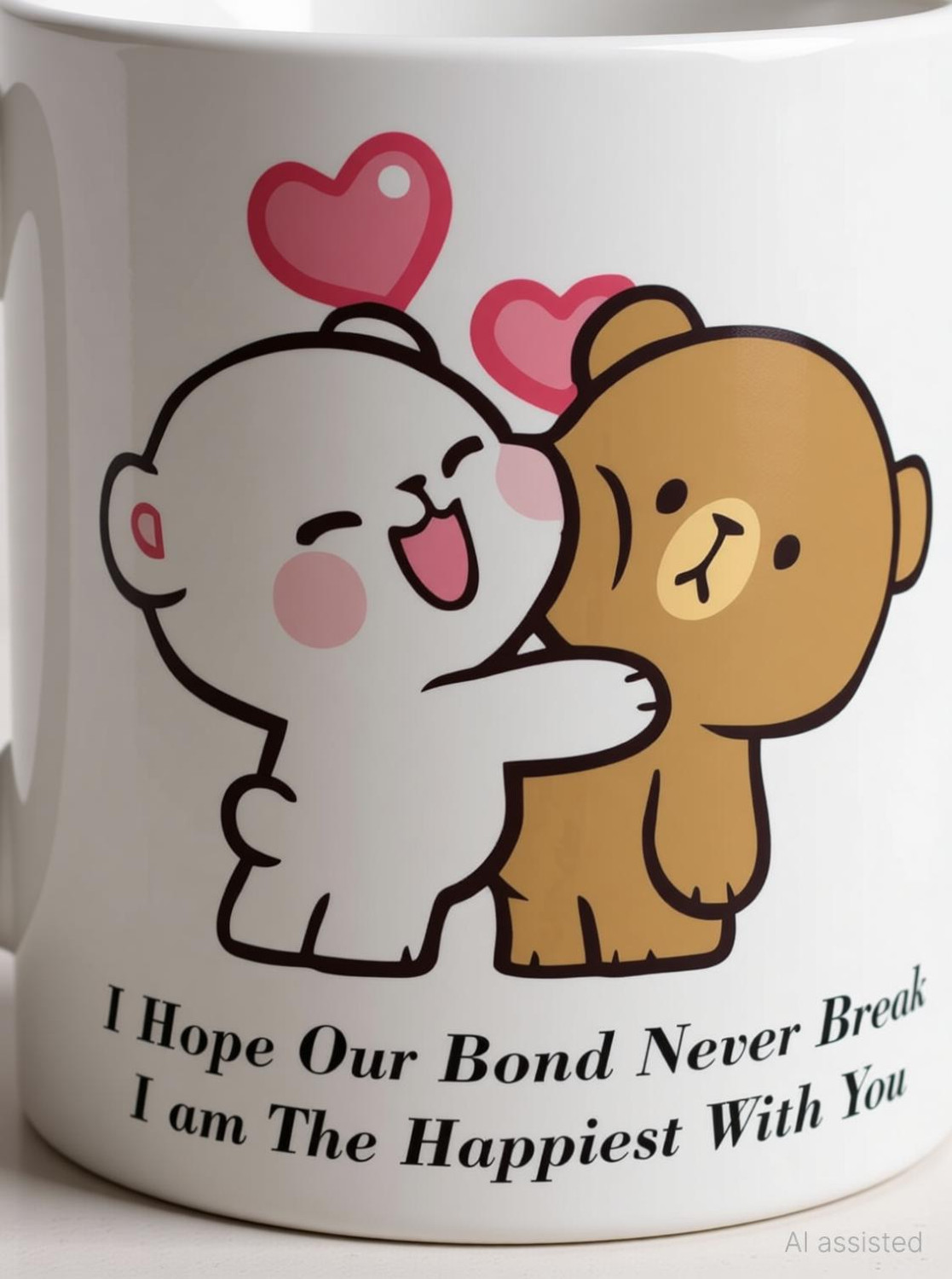 Image of FlashTale mocha milk bear i hope our bond never break printed white Ceramic Coffee Mug
