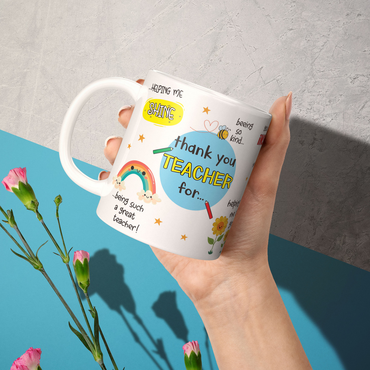 Image of Akipi Thank You Teacher, Best Teacher Gift, Helping Me to Grow Ceramic Coffee Mug