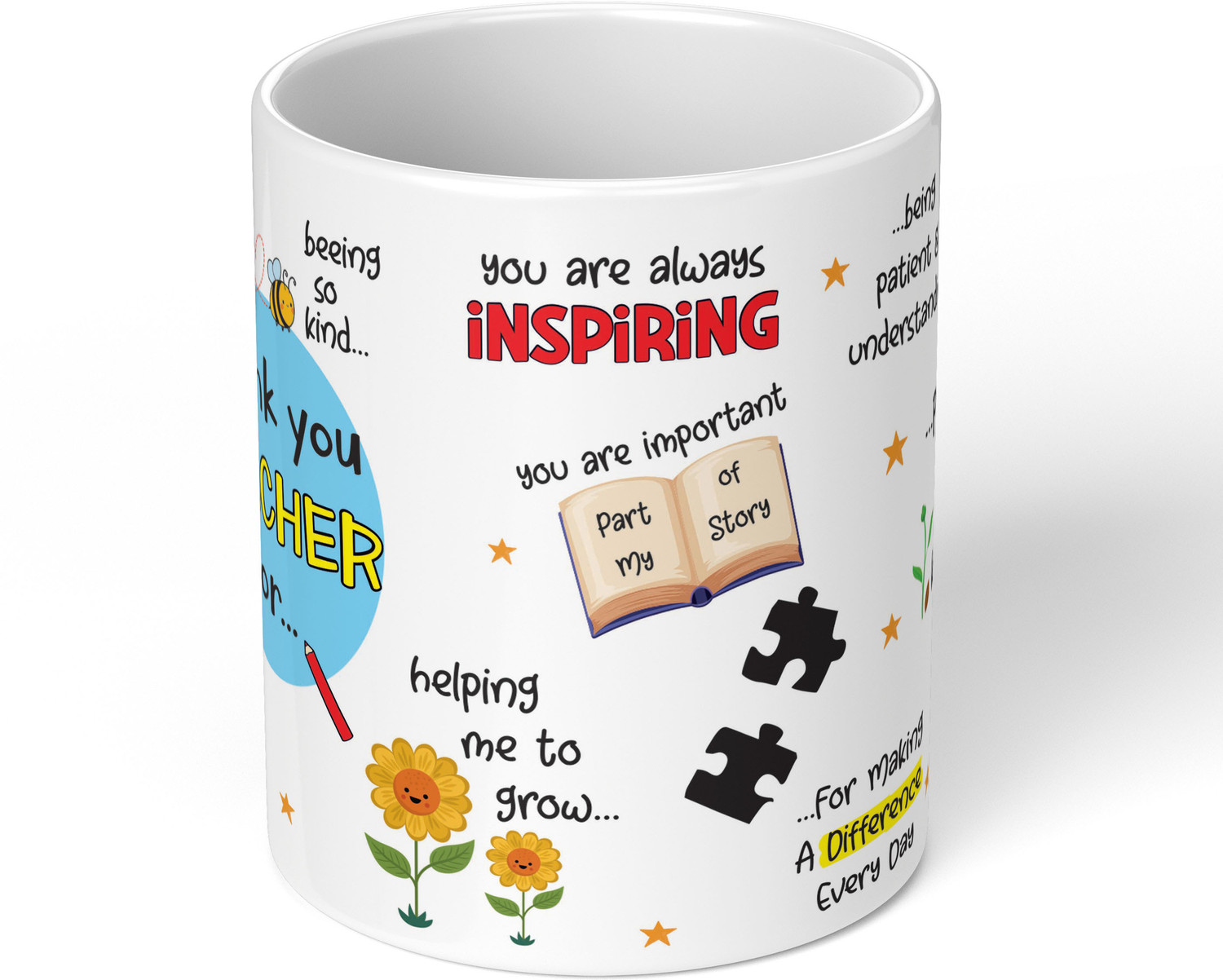 Image of Akipi Thank You Teacher, Best Teacher Gift, Helping Me to Grow Ceramic Coffee Mug