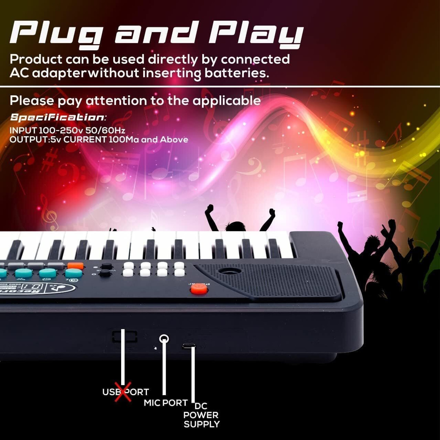 Image of ZUNBELLA Mini Piano Keyboard 37 Keys with Mic Recording & USB Charging Musical Toy