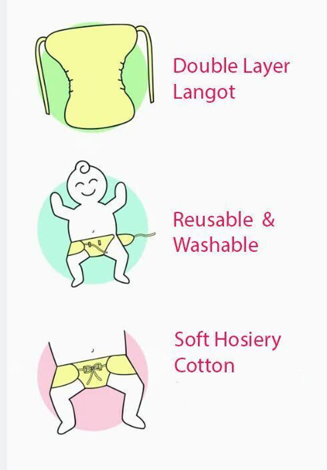 Image of UNIQUELLO Baby Cotton Cloth Diapers / Langot / nappy Washable Reusable nappies Pack of 6