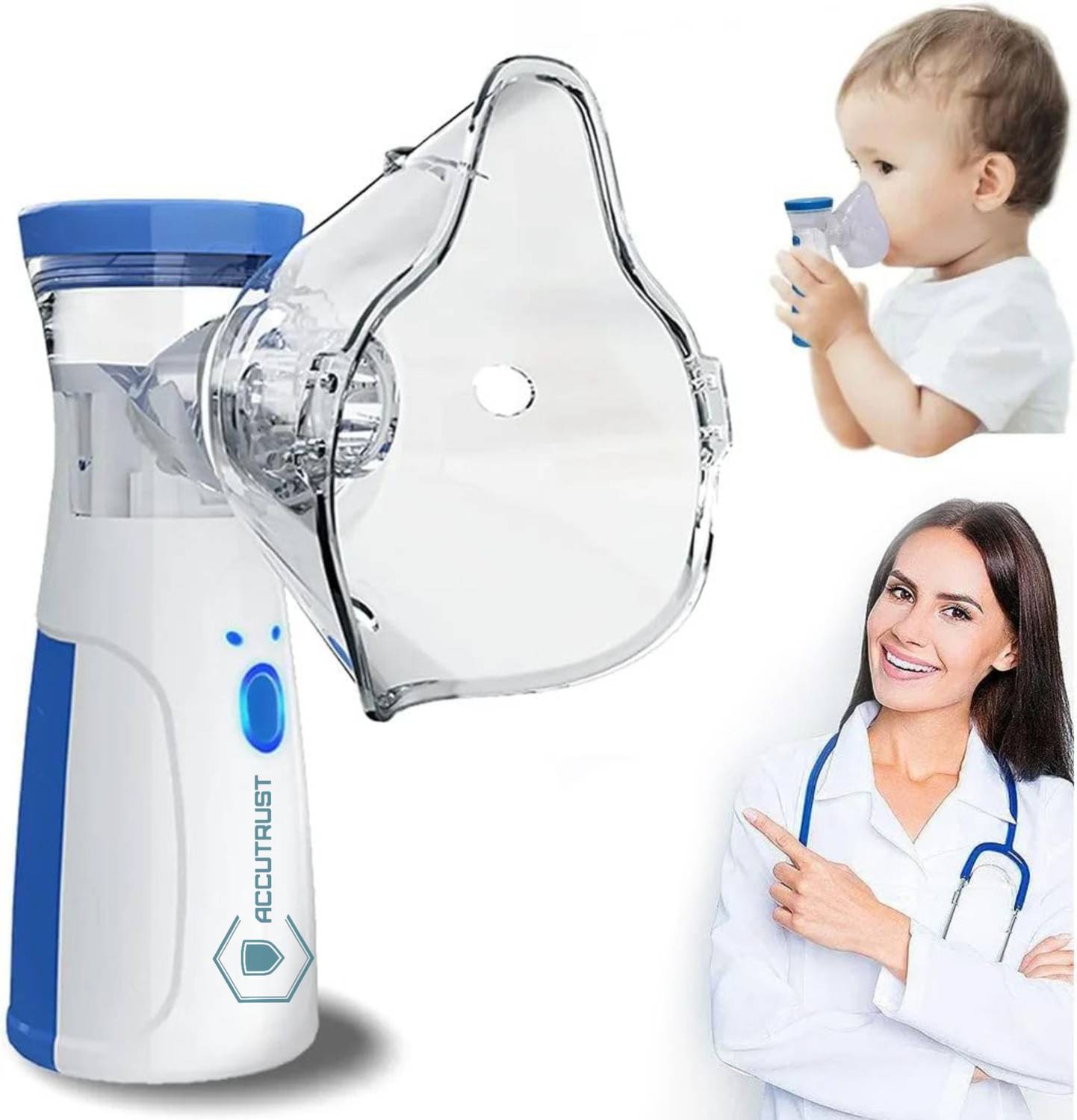 Accutrust Portable Ultrasonic Mesh Nebulizer Machine for Adults & Kids – Rechargeable USB Nebulizer