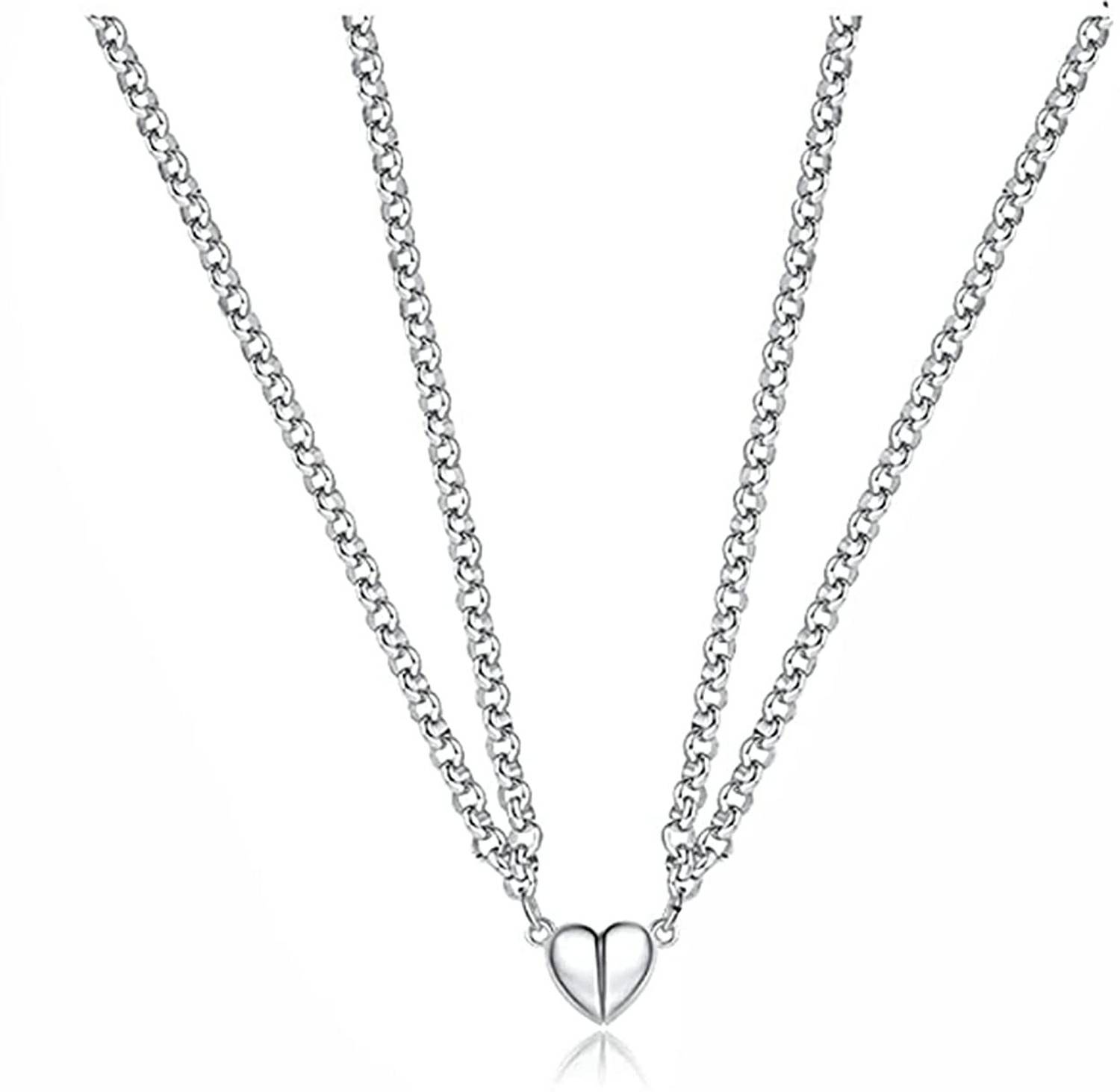 ringzinnie Special Gifts Couple Love Heart 2 Piece Joining Pendants Necklace Chain Rhodium Plated Alloy Necklace Set