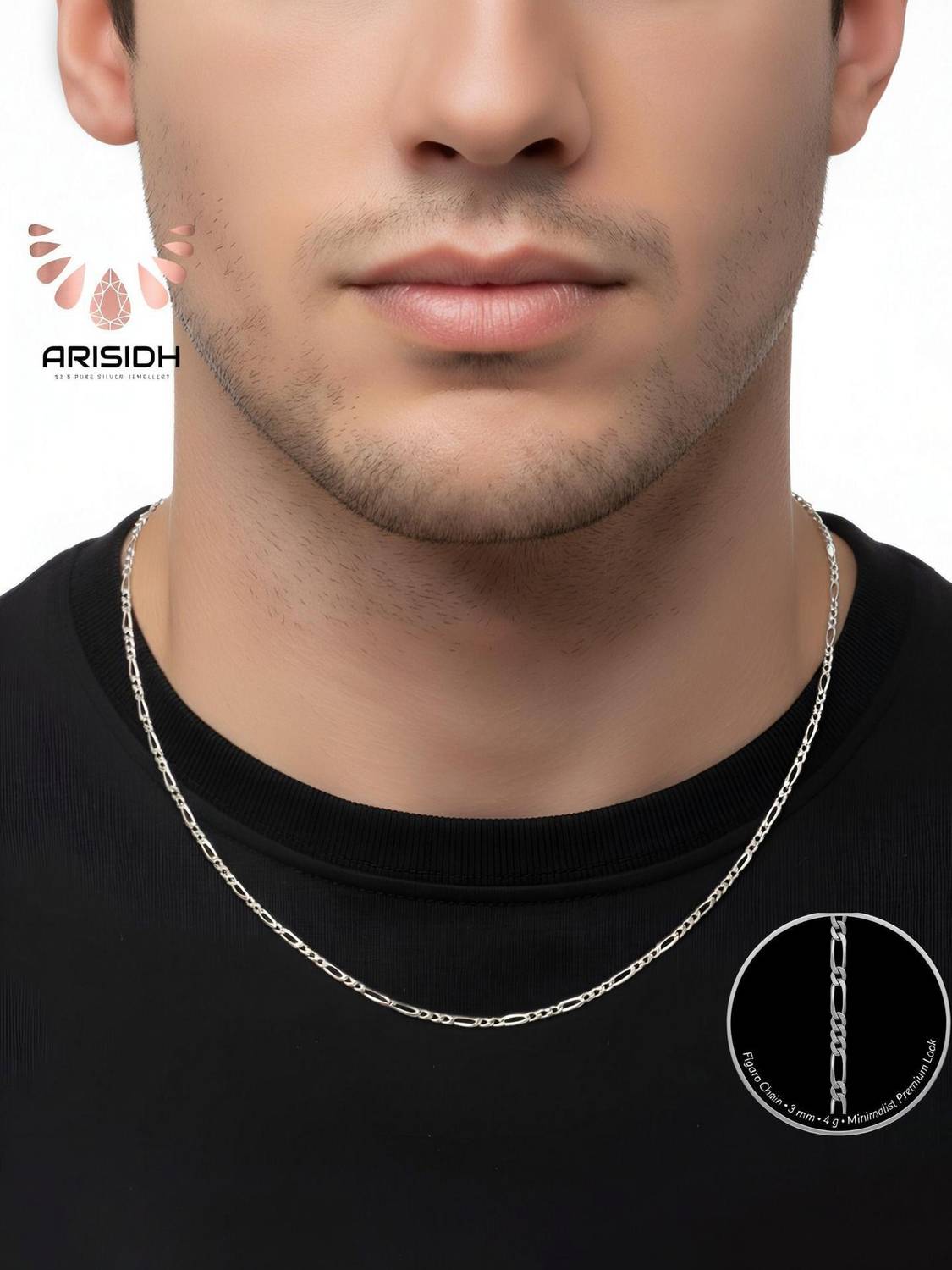 ARISIDH 925 Pure Silver Figaro Chain for Men Stylish Fashion Jewellery Premium Statement Silver Plated Sterling Silver Chain deal from flipkart