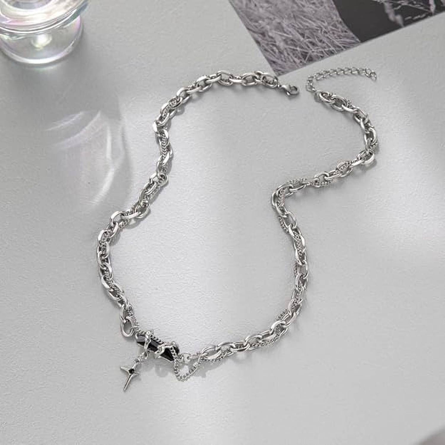 Lathar Black Cross Chain Pendant for Men - Image 2