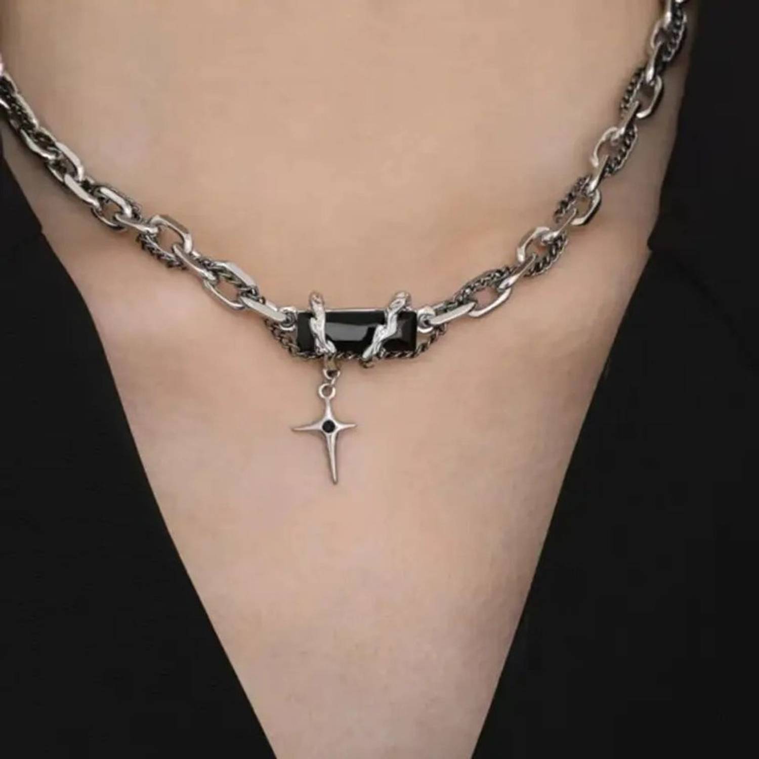 Lathar Black Cross Chain Pendant for Men - Image 1