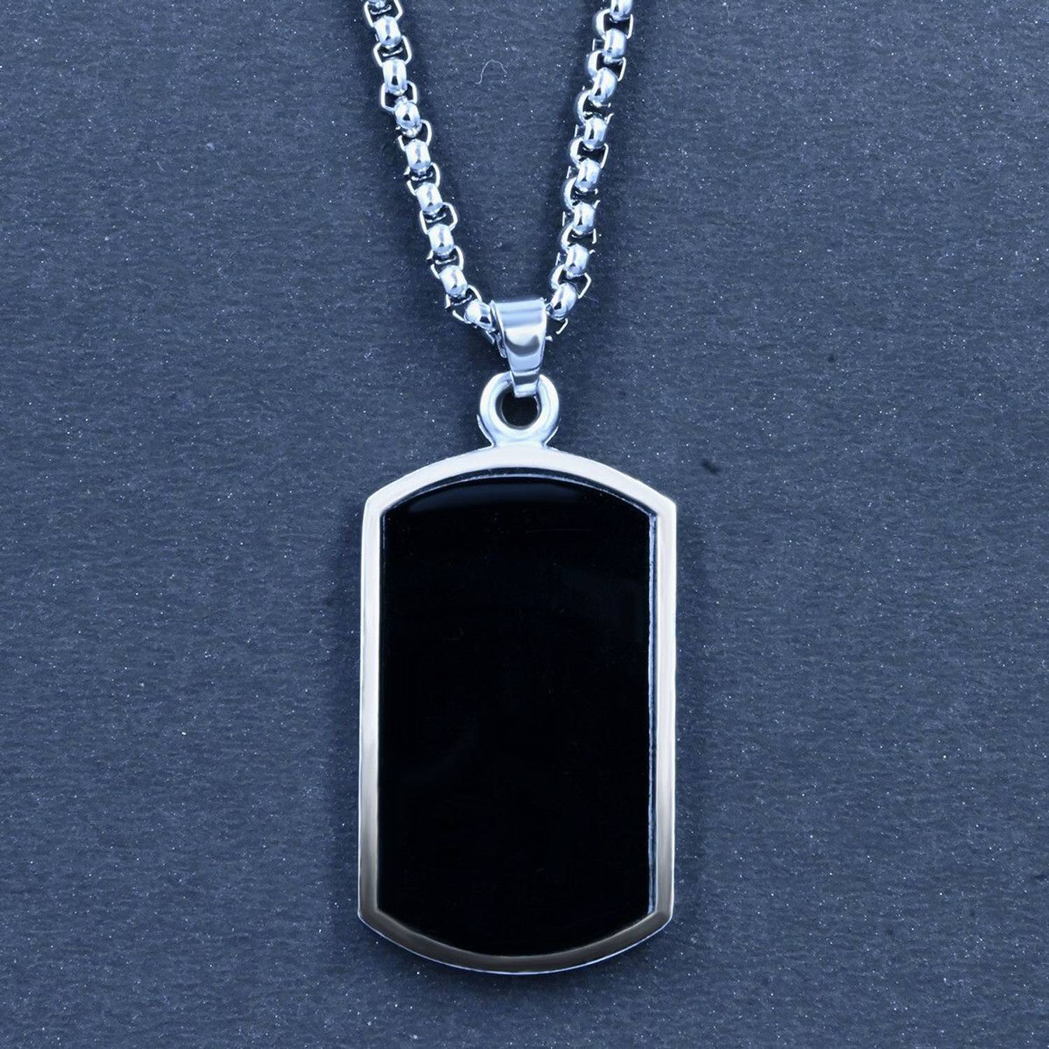 ANISA Rectangular Dogtag Style Men's Pendant with Silver Chain Stainless Steel Chain