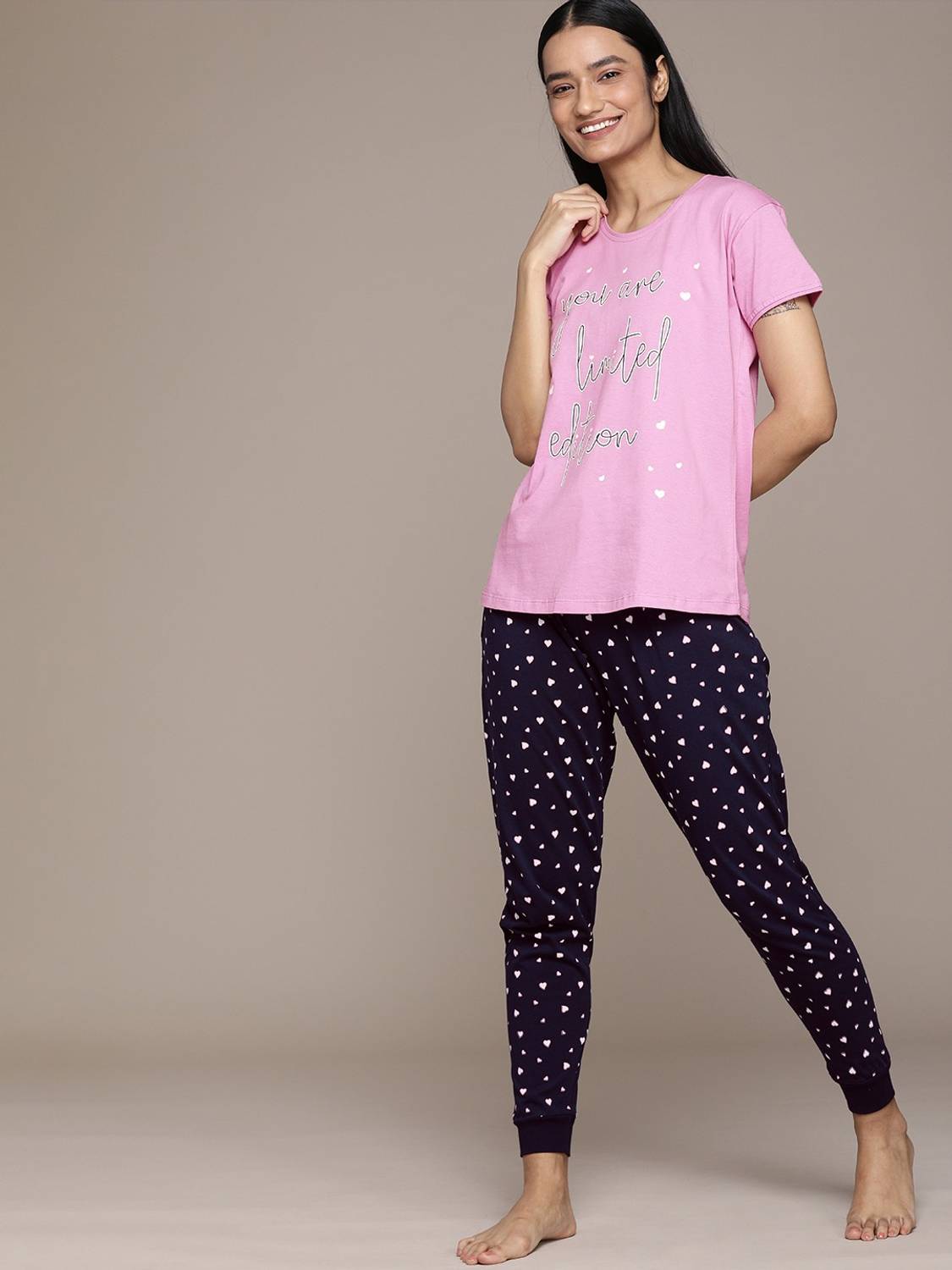 Beebelle Women Printed Pink Top & Pyjama Set